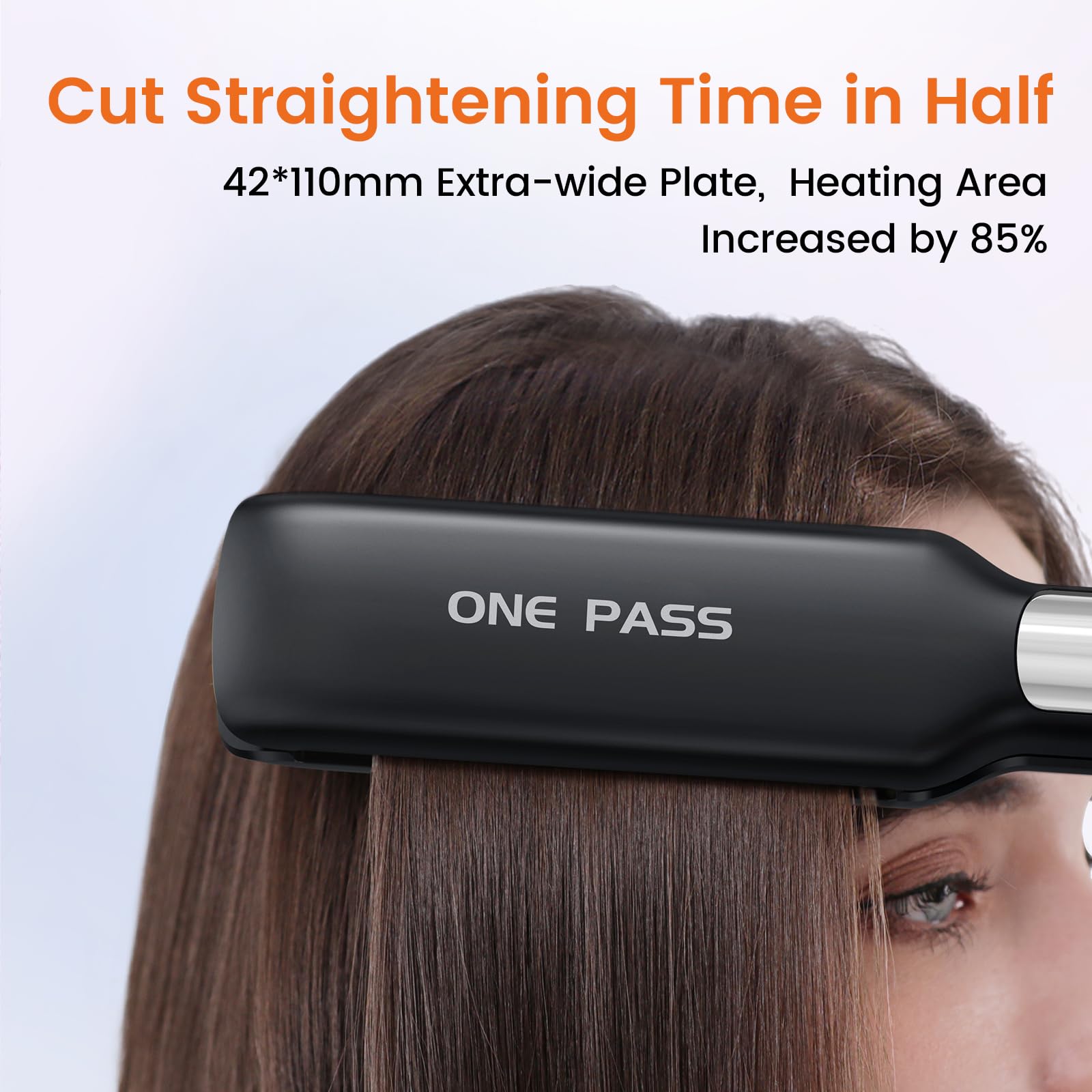 Faszin Professional Hair Straighteners, 42mm Wide-Plate Titanium Negative Ion Flat Iron, 30s Rapid Heating, Real-time Temperature Display, 11 Adjustable Temperature Levels (130-230℃) (Black) Halalzen