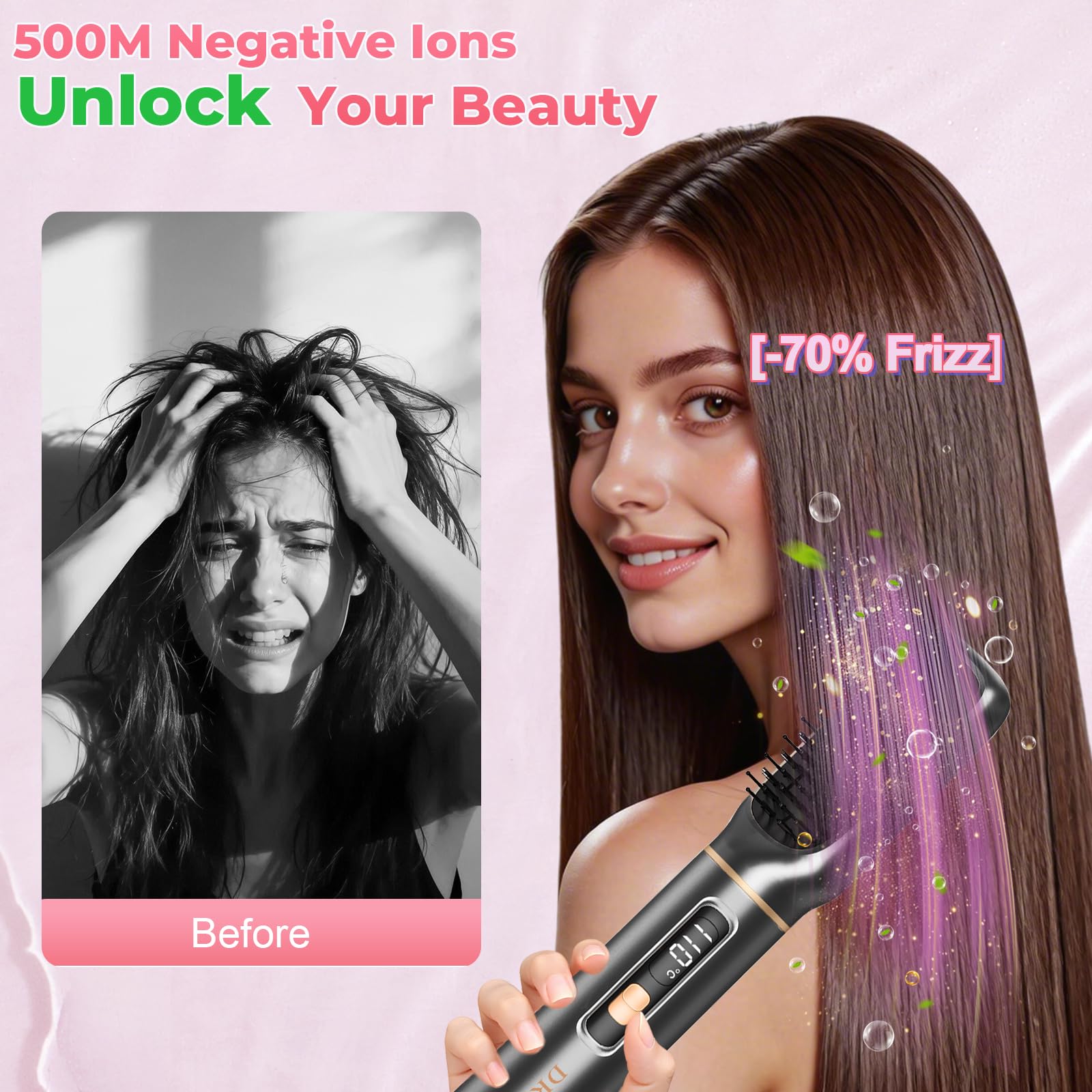 5 in 1 Hair Styler for Woman, Air Curling Wrap, Drying, Curling, Straightening & Volumizing, Hot Air Curler Dryer Brush Tool Set, Curl Styling Tools - Blush Halalzen
