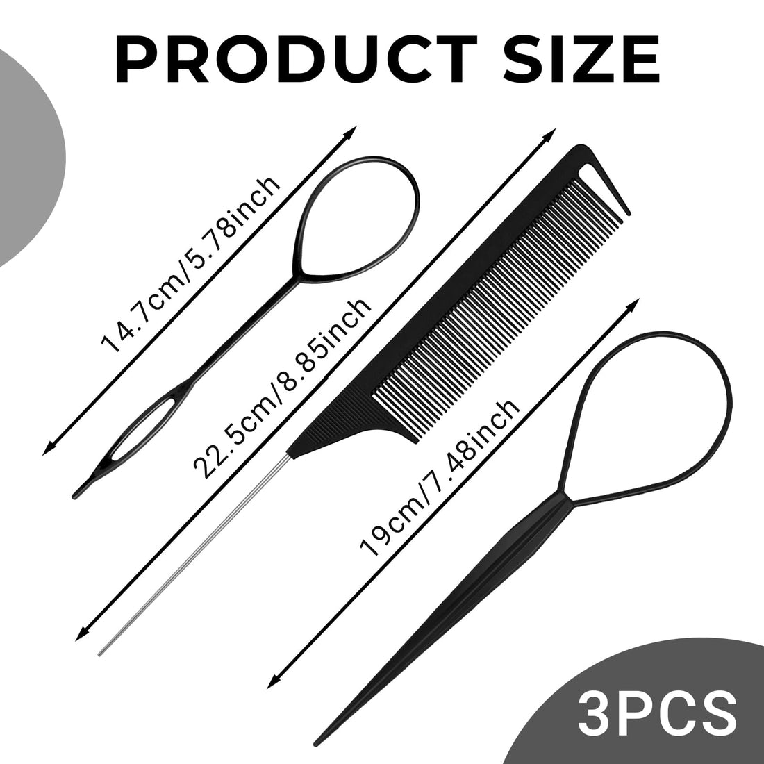 3pcs Topsy Tail Hair Tool, Hair Looping Tool Hair Braiding Tool with Rat Tail Comb, Tail French Braid Loop Tool, Fast Hair Styling Accessories, Hair Braiding Tool for Making Hair Style Halalzen