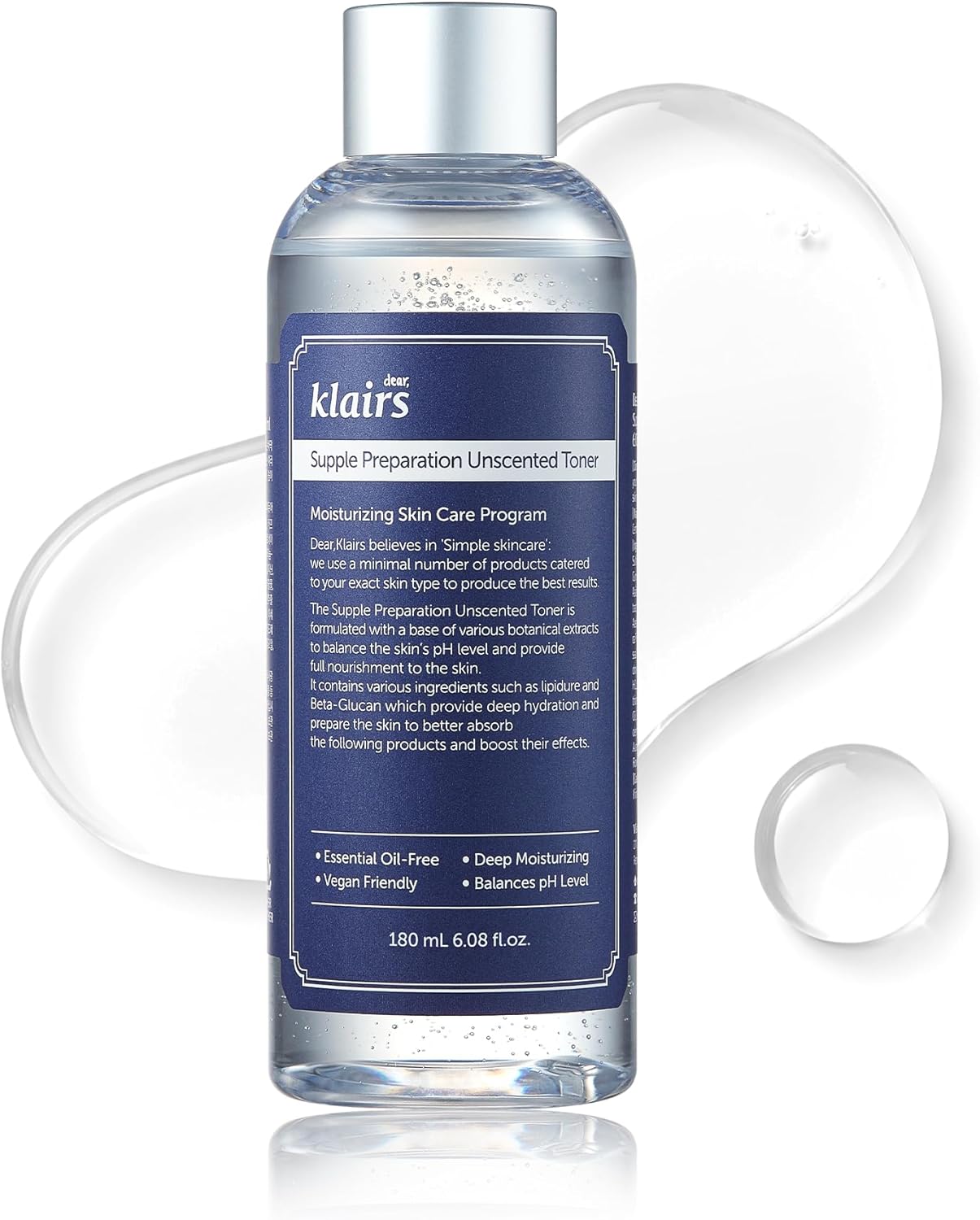 DearKlairs Supple Preparation Unscented Toner 6.08 fl oz, Lightweight, Essential Oil-Free, Alcohol Free, Packaging Changed