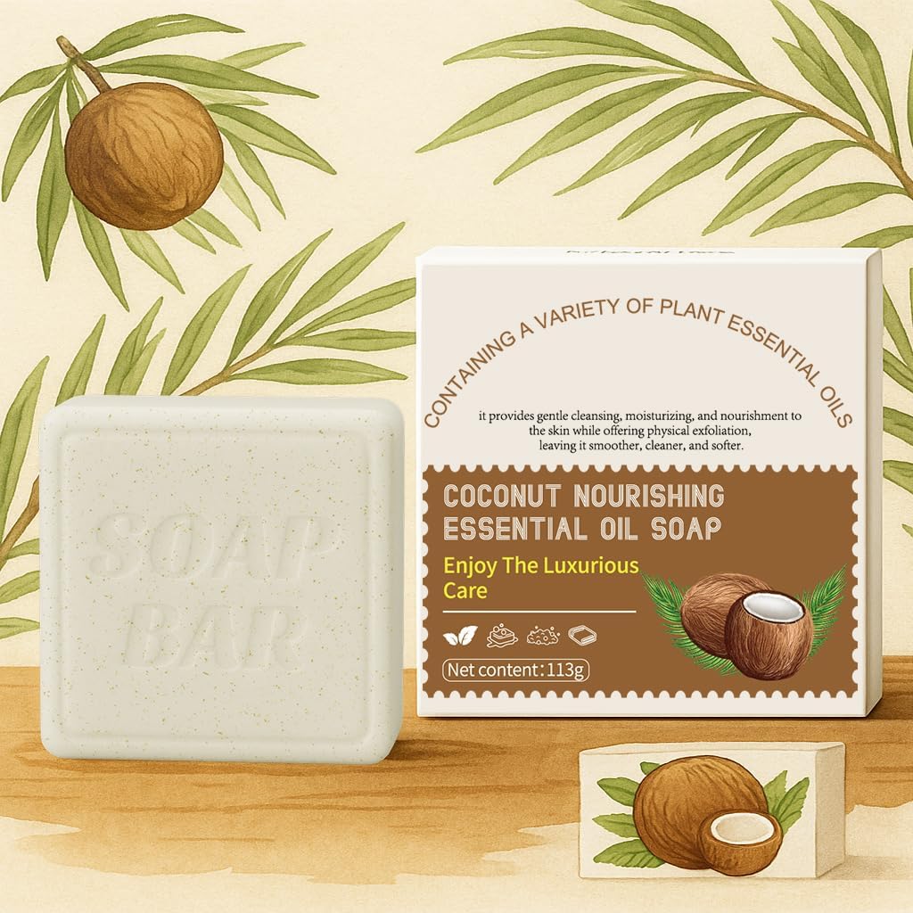 Botanical Natural Soaps,Womens Nourishing Essential Oil Soap Bar,3.98oz,Moisturising Handmade Soap for Face & Body,Coconut Halalzen