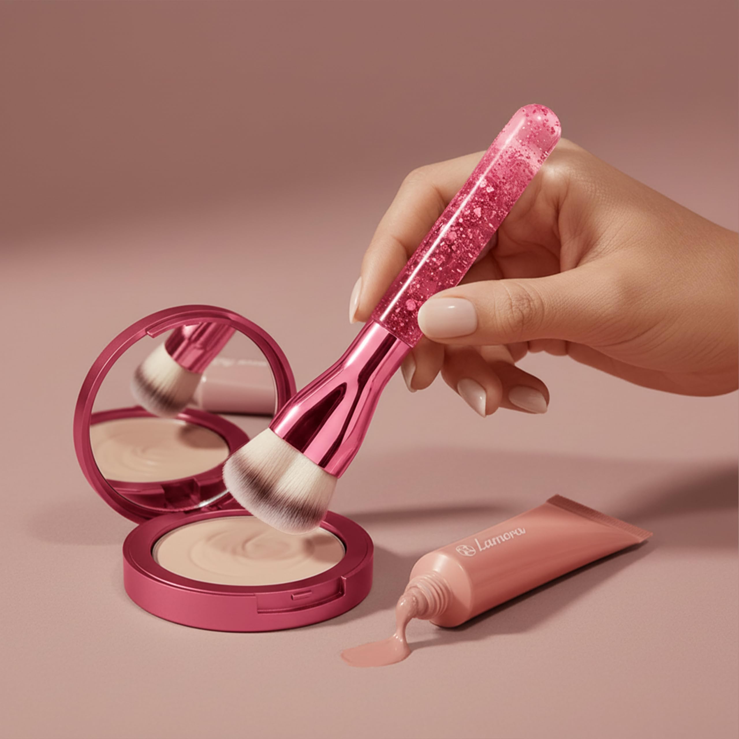 LAMORA Concealer Makeup Brush Under Eye - Angled Flat Top Kabuki Nose Contour Brush - Ideal for Concealing Blending Setting Buffing with Powder Liquid Cream Cosmetic - Small Makeup Foundation Brush Halalzen