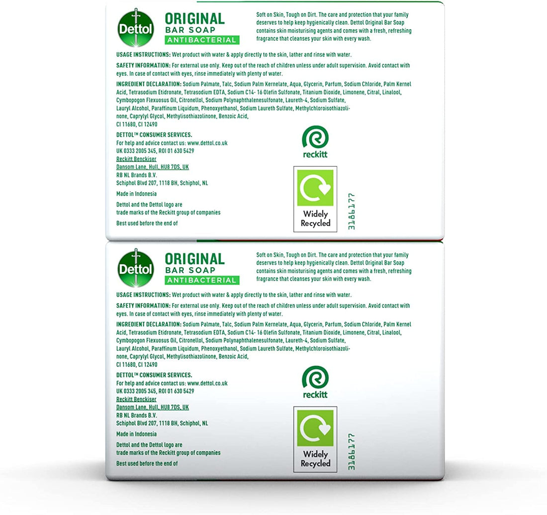 Dettol Antibacterial and Moisturings Bar Soap Original, Pack of 12 Halalzen