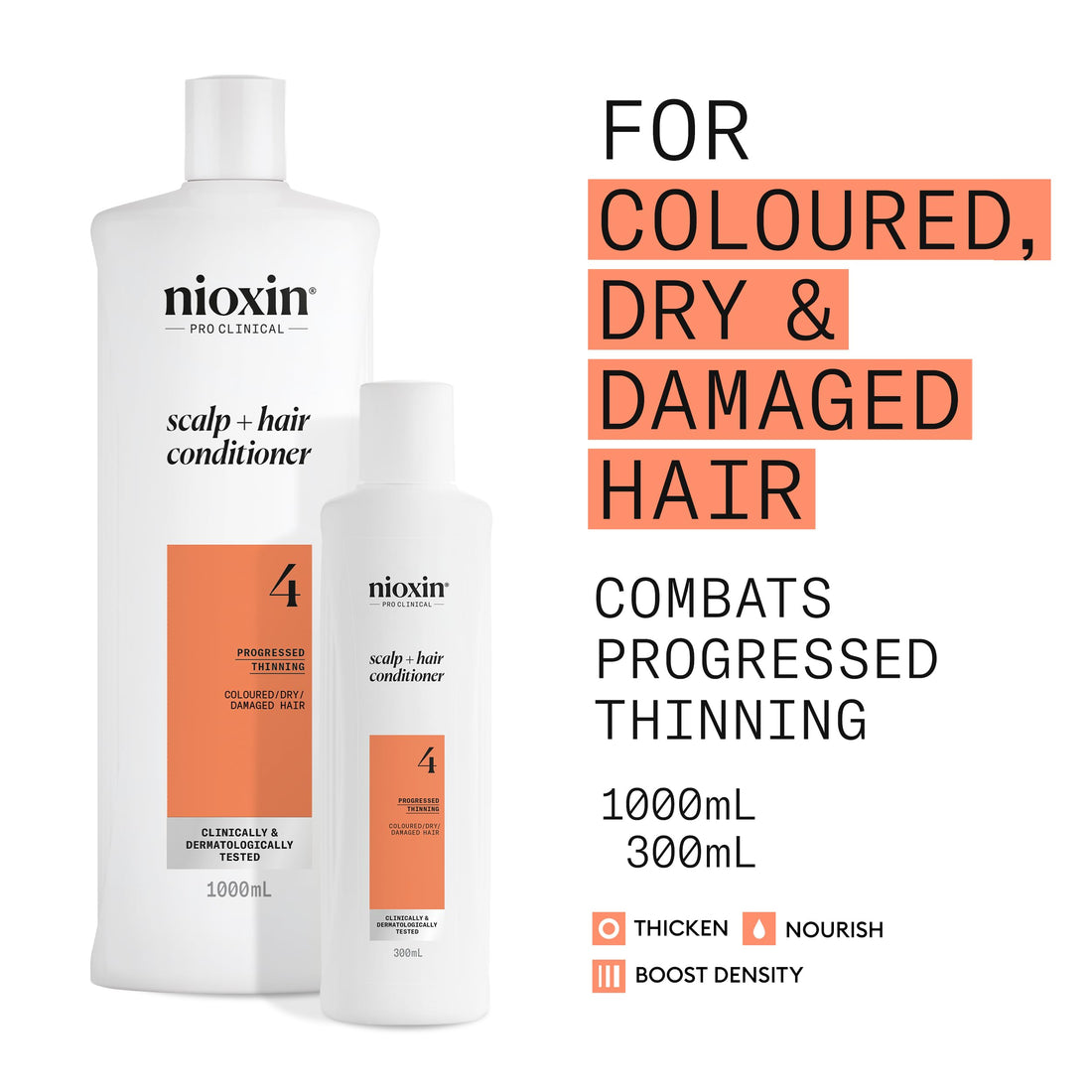 Nioxin System 4 - Hair Thickening System For Damaged Hair with Progressed Thinning - Biotin & Niacinamide - Shampoo, Conditioner, Serum