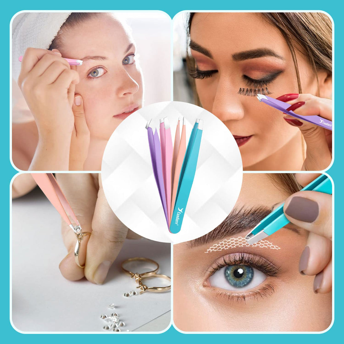 Candure Tweezers for Eyebrows - Professional Stainless Steel Slanted and Pointed Tip Hair Tweezers Set for Ingrown Hair, Blackhead Removal, Eyebrows Plucking Beauty Tool for Women Halalzen