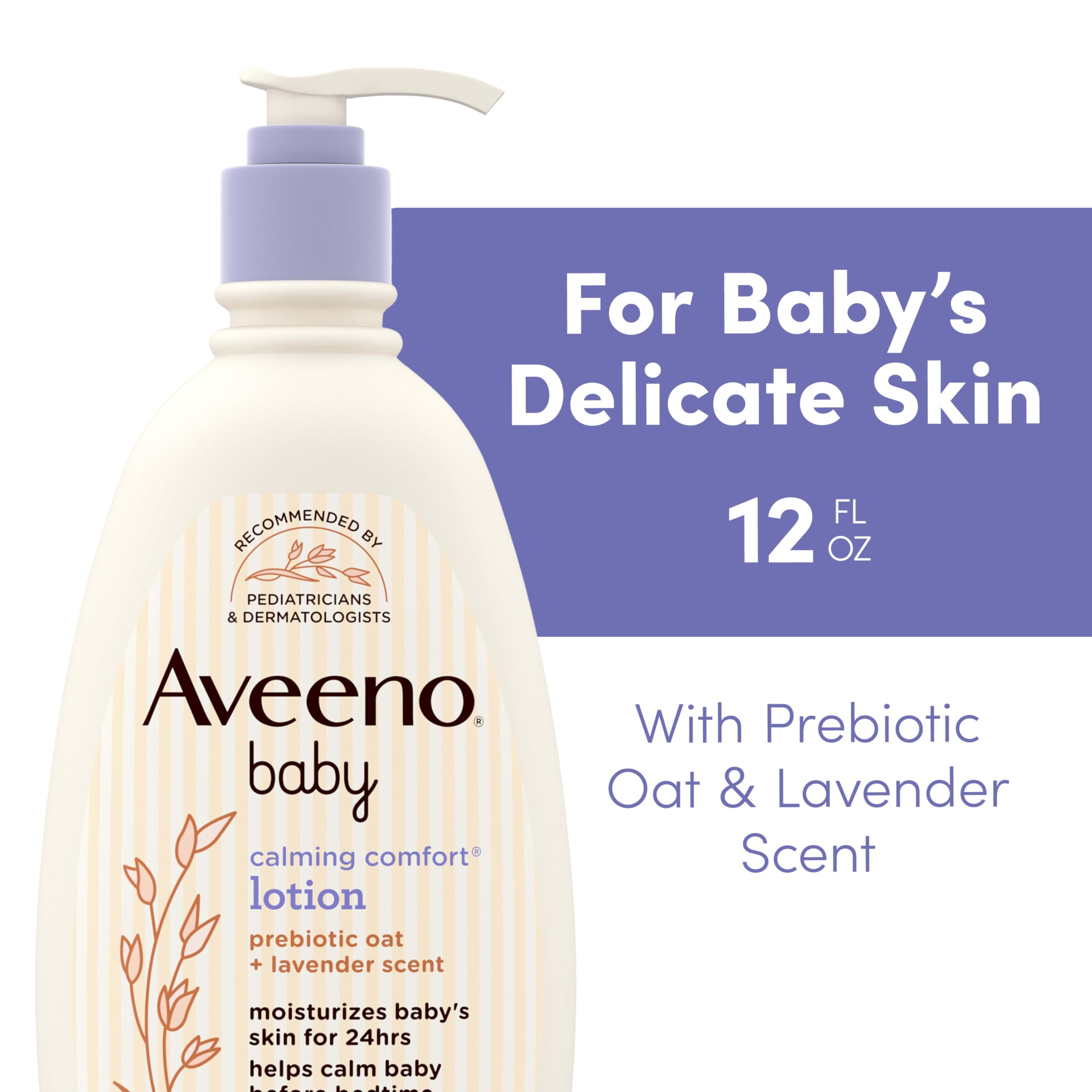 Aveeno Baby Calming Comfort Moisturizing Body Lotion with Relaxing Lavender & Vanilla Scents, Non-Greasy Baby Lotion, Nourishing Prebiotic Oatmeal, Paraben- & Phthalate-Free, 18 fl. oz Halalzen