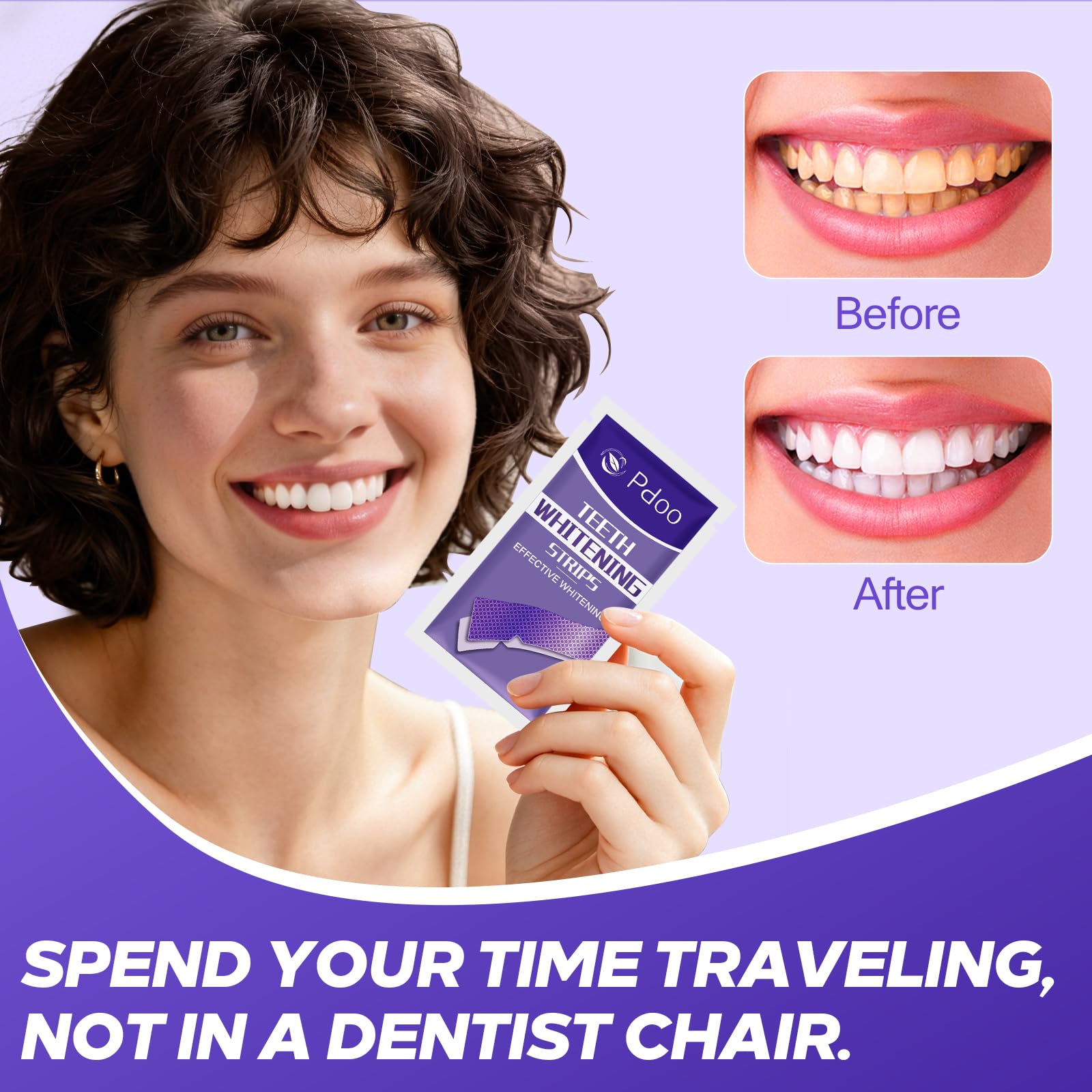 Purple Teeth Whitening Strips 16 Treatments - Enamel-Safe & No-Sensitivity & No-Slip Whitening Strips - Fast Teeth Whitening Result in 7 Days - Whitening Kit for Coffee, Wine Stains Removal