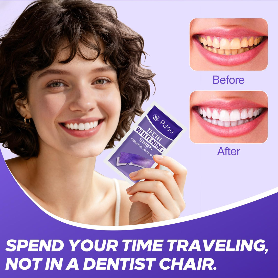 Purple Teeth Whitening Strips 16 Treatments - Enamel-Safe & No-Sensitivity & No-Slip Whitening Strips - Fast Teeth Whitening Result in 7 Days - Whitening Kit for Coffee, Wine Stains Removal