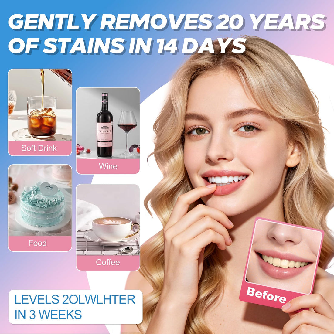 Teeth Whitening Kit with LED Light + 5 Tooth Whitening Gel - Gentle Whitening on Sensitive Teeth - Fast Removes Stubborn Stains - Professional Tooth Whitener for Home - Wireless & Water-Resistant