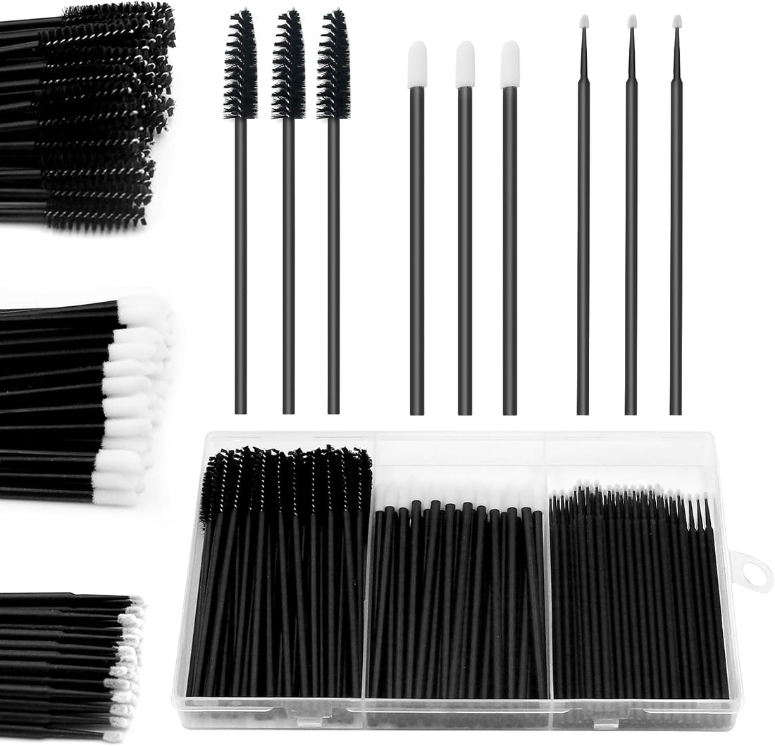 150 Disposable Mascara Wands & Lip Wands Set, 50 Eyelash Brushes, 50 Lip Brushes, 50 Micro Brushes with Organizer Box, Makeup Tool Kit for Eyelash Extensions Halalzen
