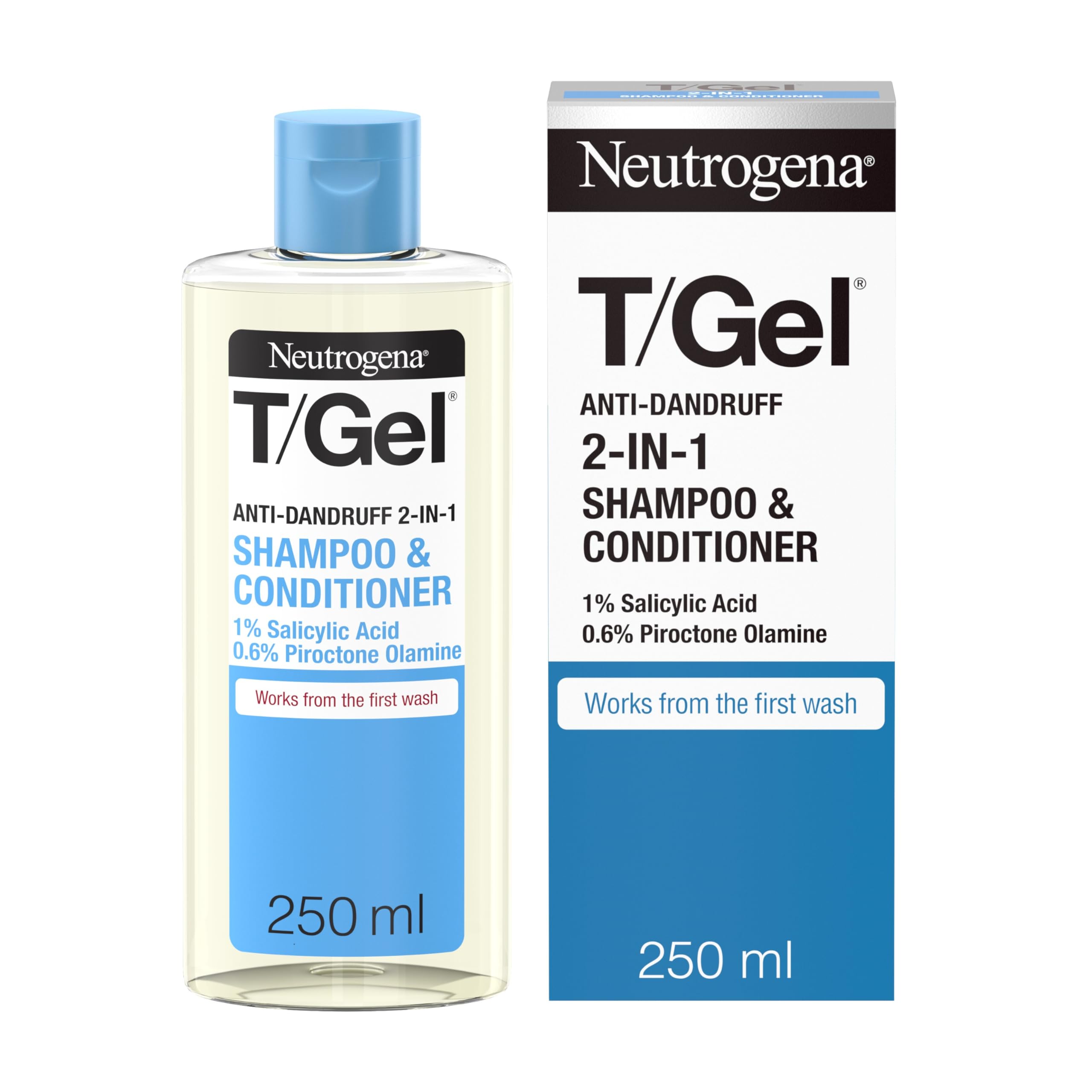 Neutrogena T/Gel 2 in 1 Anti-Dandruff Shampoo and Conditioner (1x 250ml), Shampoo and Conditioner to Help Fight Dandruff From First Wash, Haircare for Soft, Shiny Healthy-Looking Hair and Scalp Halalzen