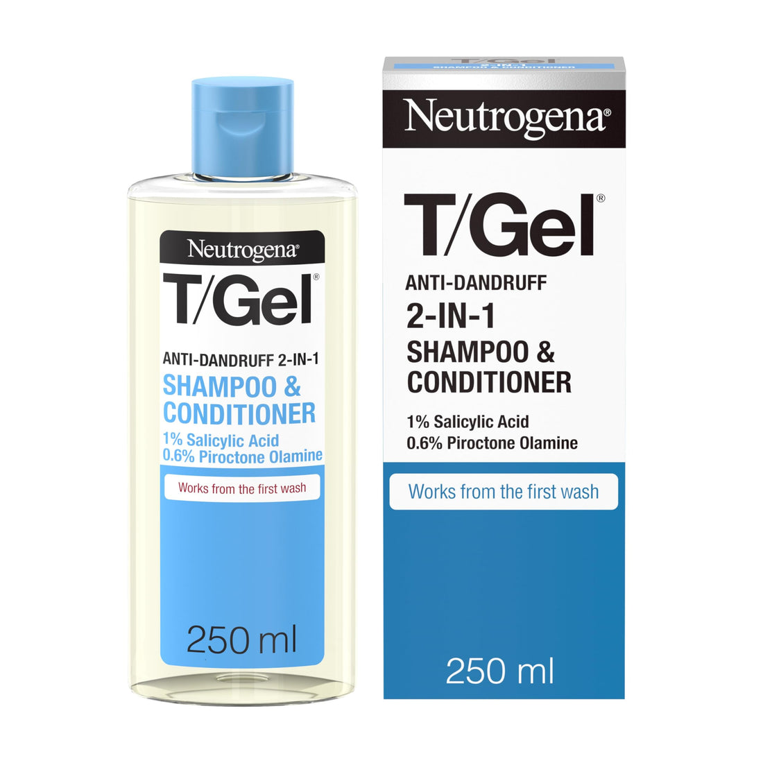 Neutrogena T/Gel 2 in 1 Anti-Dandruff Shampoo and Conditioner (1x 250ml), Shampoo and Conditioner to Help Fight Dandruff From First Wash, Haircare for Soft, Shiny Healthy-Looking Hair and Scalp Halalzen
