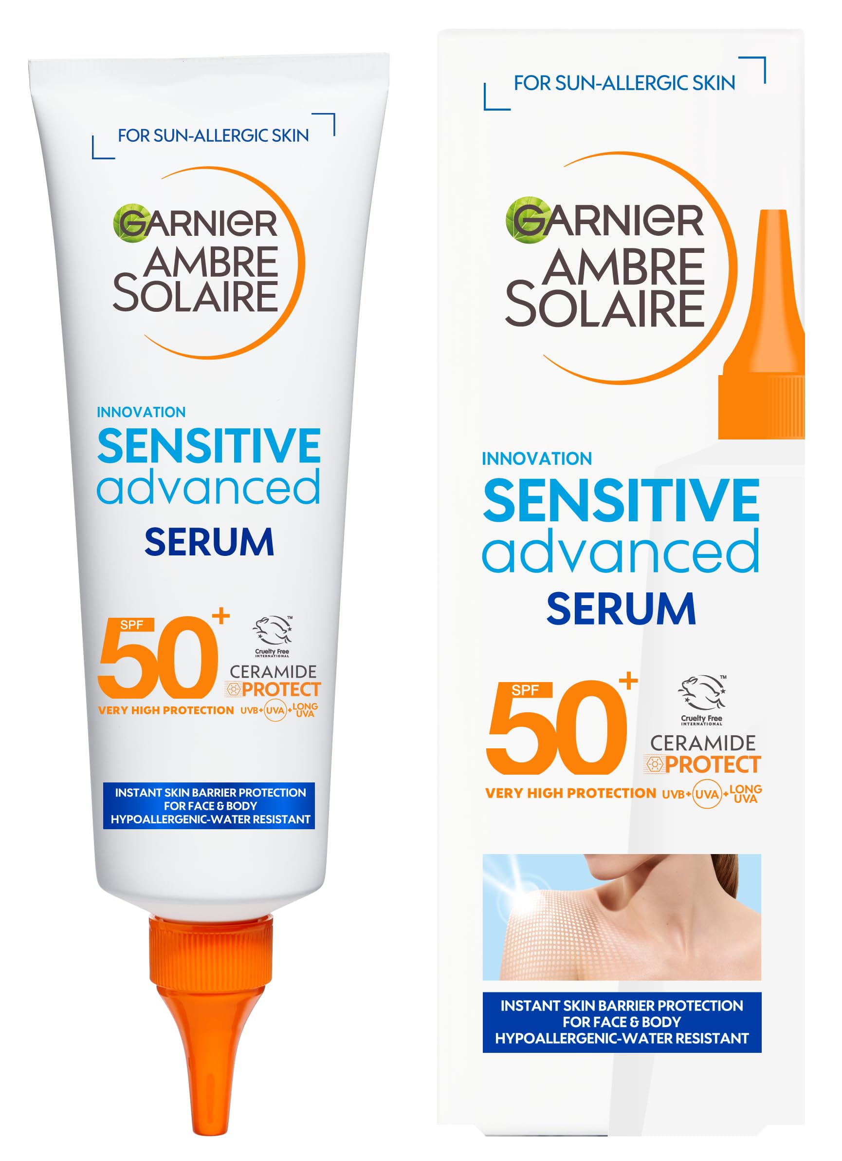 Garnier Ambre Solaire Sun Cream Spray SPF50+ Sensitive Advanced Sunscreen, Factor 50, Water Resistant, Non-Greasy, Fragrance-Free, Hypoallergenic, UVA UVB Protect with Ceramide, 150ml