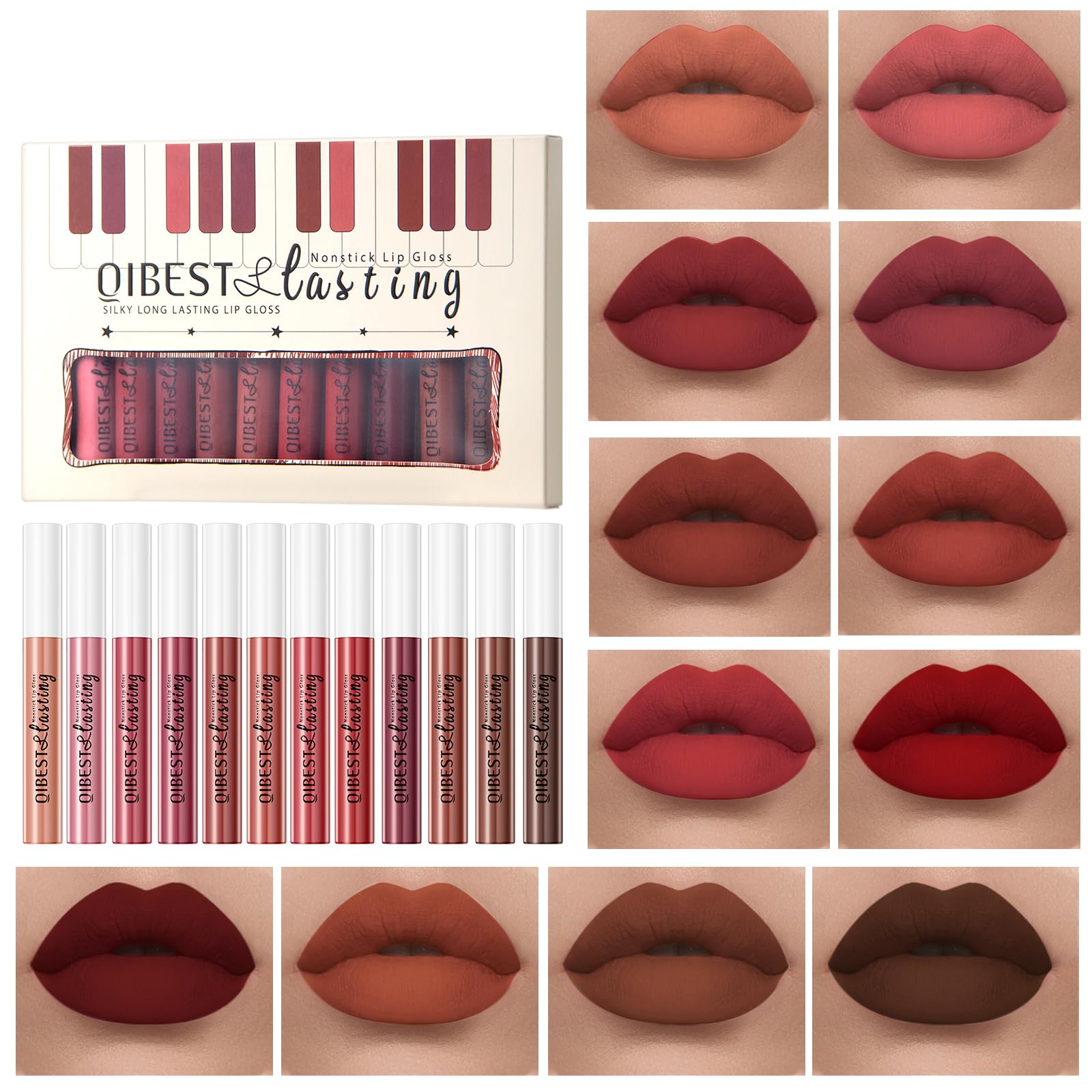 12 Colors Matte Liquid Lipstick Set Velvety Lip Gloss Lip Kit Waterproof Long Lasting Wear Nude Lip Gloss Beauty Cosmetics Gift Box Set (Set A, Set A) Halalzen