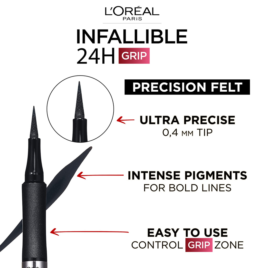 L'Oréal Paris Infallible Precision Felt Eyeliner with 0.4mm Ultra-Fine Tip for Intense Colour Pay-Off, 27H Longwear Waterproof and Rub-Proof Formula, Eyeliner Black Halalzen
