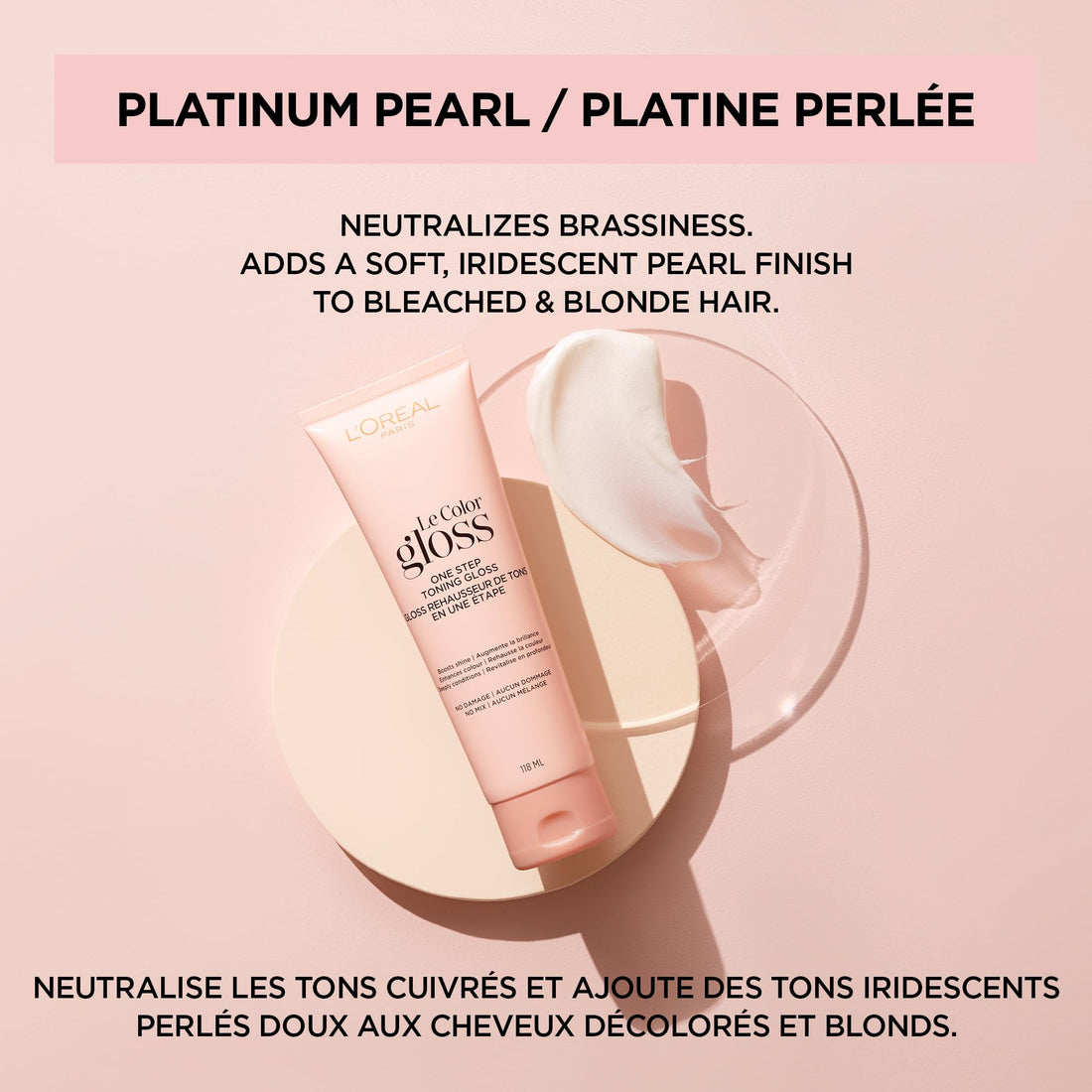 L’Oreal Paris Le Color Gloss One Step In-Shower Toning Hair Gloss for Bleached Hair, Neutralizes Brass, Conditions & Boosts Shine, Platinum Pearl, 4 Ounce