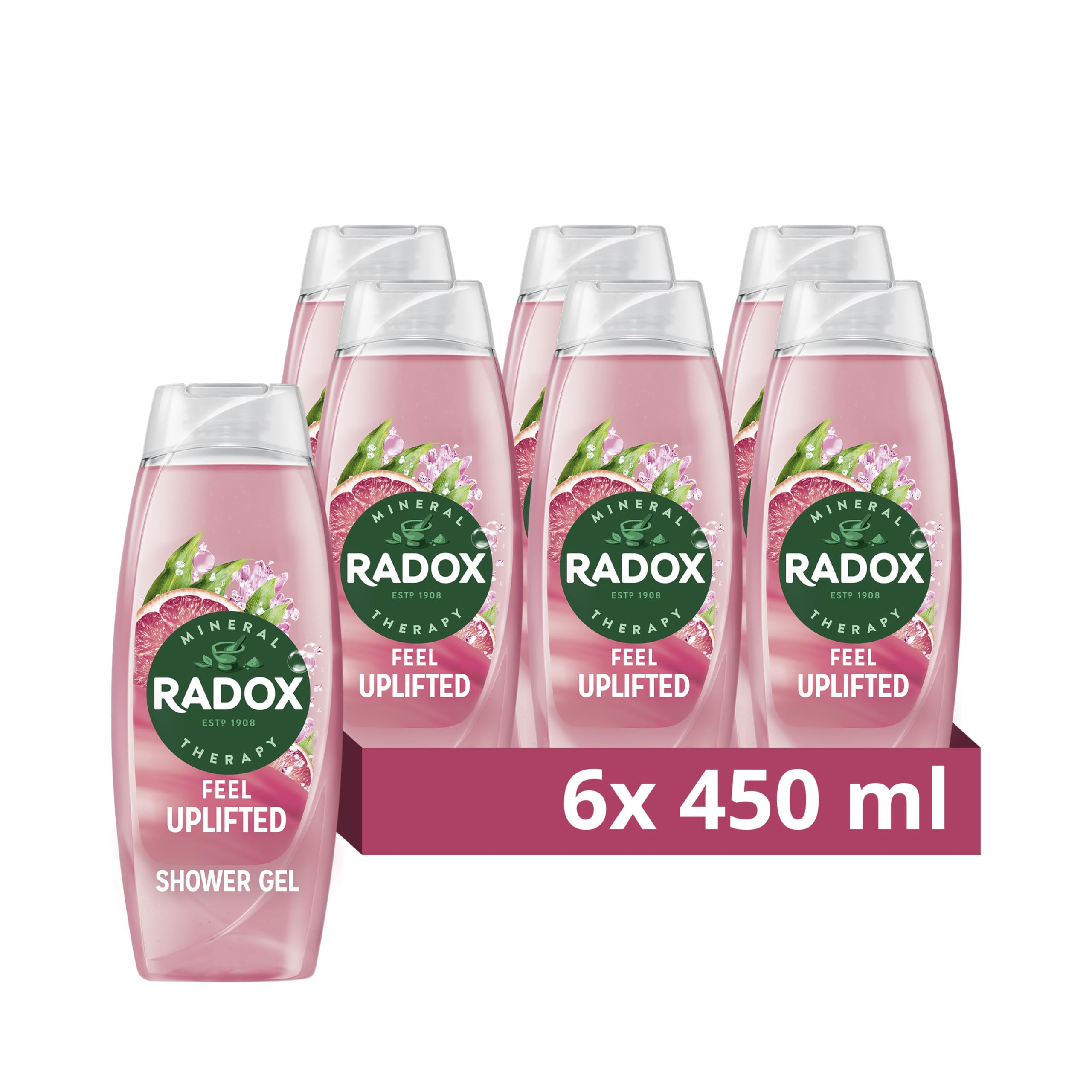 Radox Mineral Therapy Feel Uplifted Shower Gel body wash uniquely blended with minerals, herbs and a grapefruit & ginger scent for a mood-boosting experience 225 ml