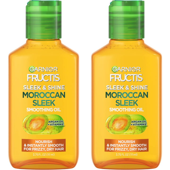 Garnier Fructis Sleek & Shine Moroccan Sleek Smoothing Oil for Frizzy, Dry Hair, Argan Oil, 3.75 Fl Oz, 2 Count (Packaging May Vary) Halalzen