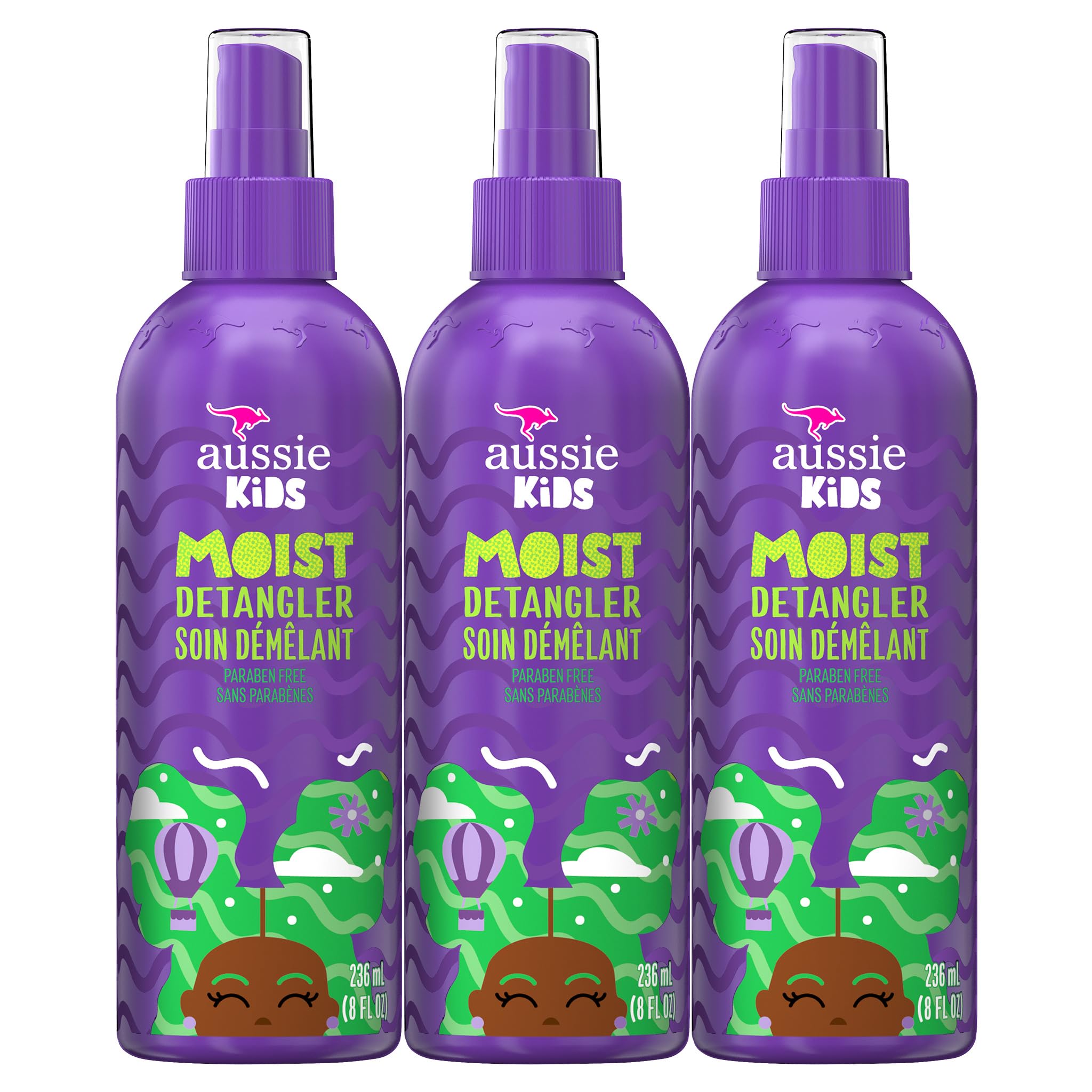 Aussie Kids Moist Detangler Spray, Sulfate & Paraben Free, Moisturizing & Tangle-Free Hair Care for Kids, Cruelty-Free, 8 Fl Oz Each, 3 Pack Halalzen
