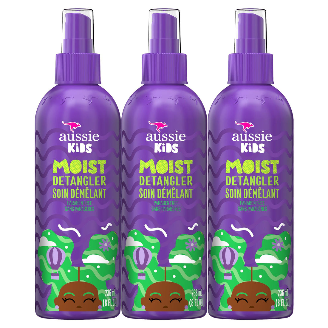 Aussie Kids Moist Detangler Spray, Sulfate & Paraben Free, Moisturizing & Tangle-Free Hair Care for Kids, Cruelty-Free, 8 Fl Oz Each, 3 Pack Halalzen
