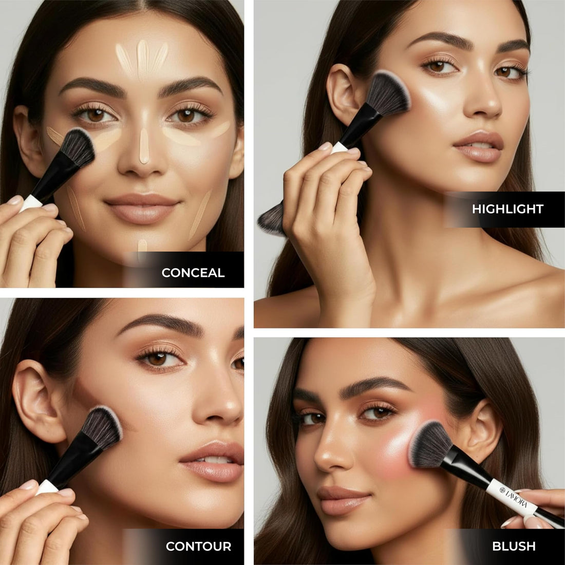 LAMORA Concealer Makeup Brush Under Eye - Angled Flat Top Kabuki Nose Contour Brush - Ideal for Concealing Blending Setting Buffing with Powder Liquid Cream Cosmetic - Small Makeup Foundation Brush Halalzen
