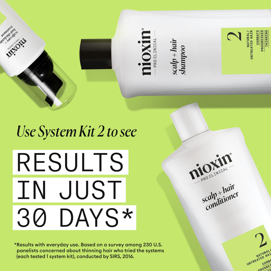 Nioxin System 2 - Hair Thickening System For Natural Hair with Progressed Thinning - Biotin & Niacinamide - Shampoo, Conditioner, Serum