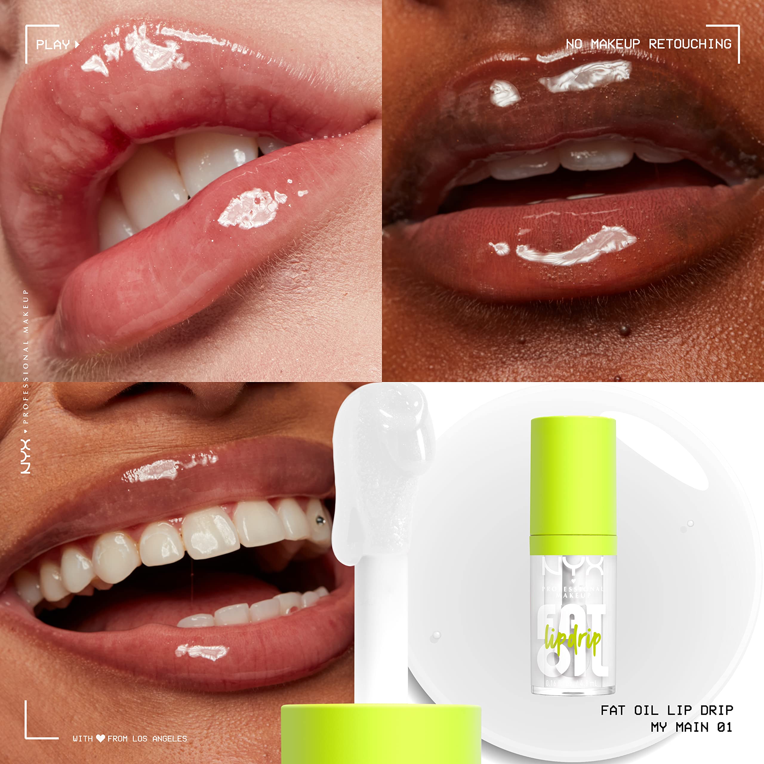 NYX PROFESSIONAL MAKEUP Fat Oil Lip Drip, Moisturizing Lip Oil Gloss, Vegan Tinted Formula, Up to 12 HR Hydration - My Main (Clear) Halalzen