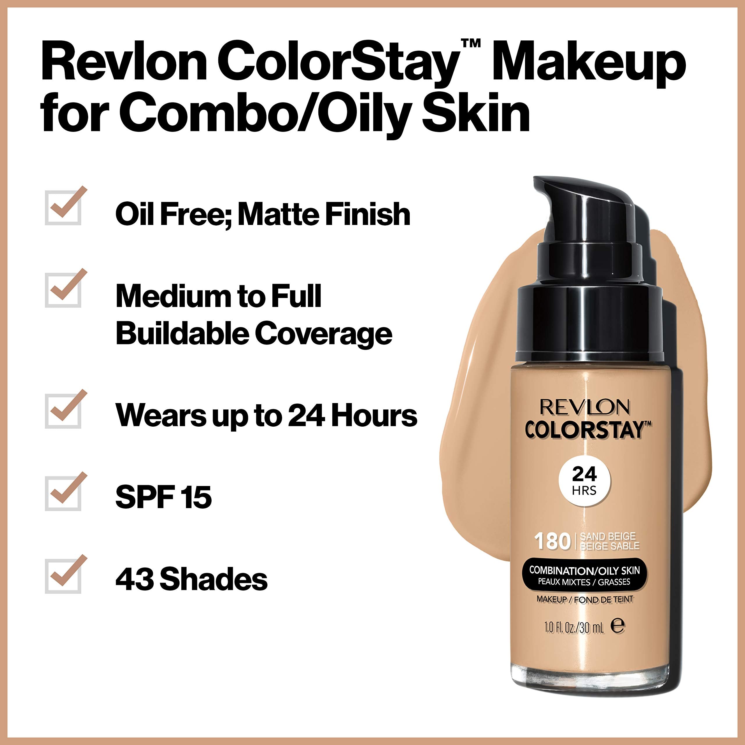 Revlon Colorstay Liquid Foundation Makeup for Combination/Oily Skin SPF15 Medium to Full Coverage (30ml) Matte Finish, Buff (150) Unisex Halalzen