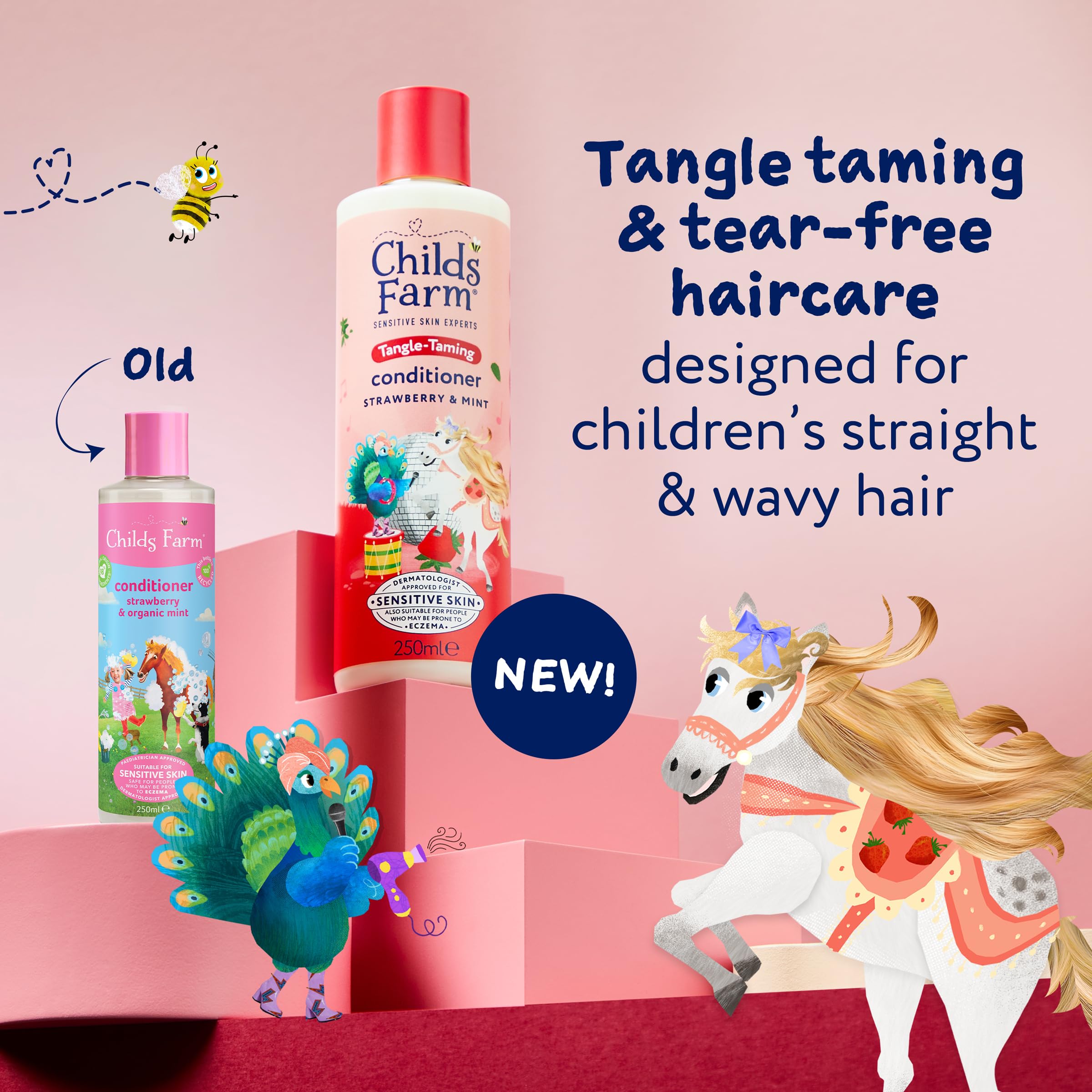 Childs Farm Tangle Taming Conditioner, Straight or Wavy Hair, Gentle, Tear Free, Strawberry and Mint, Kids, Baby, 250ml