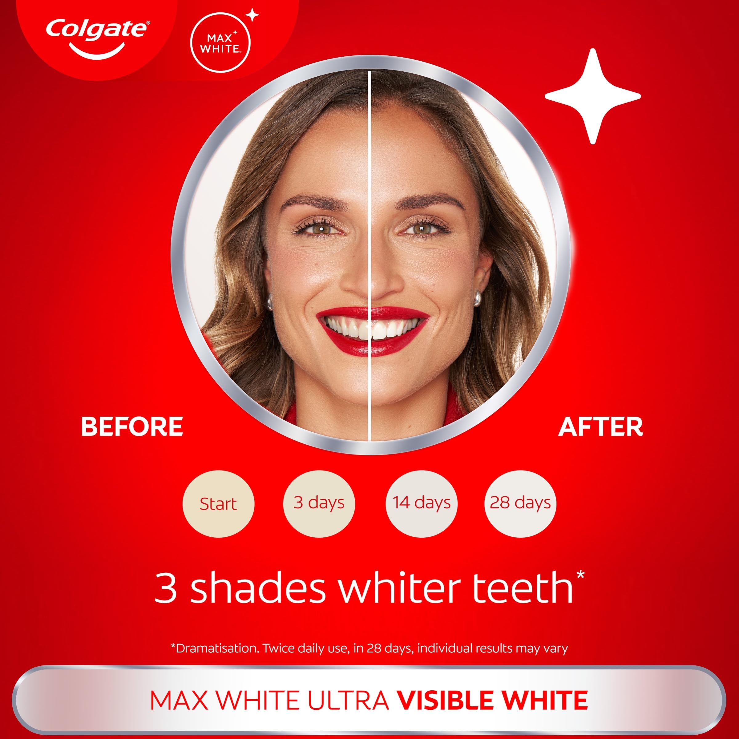 Colgate Max White Ultra+ Enamel Toothpaste 75ml, Whitens Deep Stains for 5X Whiter Teeth, ActiveShine Technology Smoothes Enamel Surface to Reflect Light, Protects and Remineralises Enamel