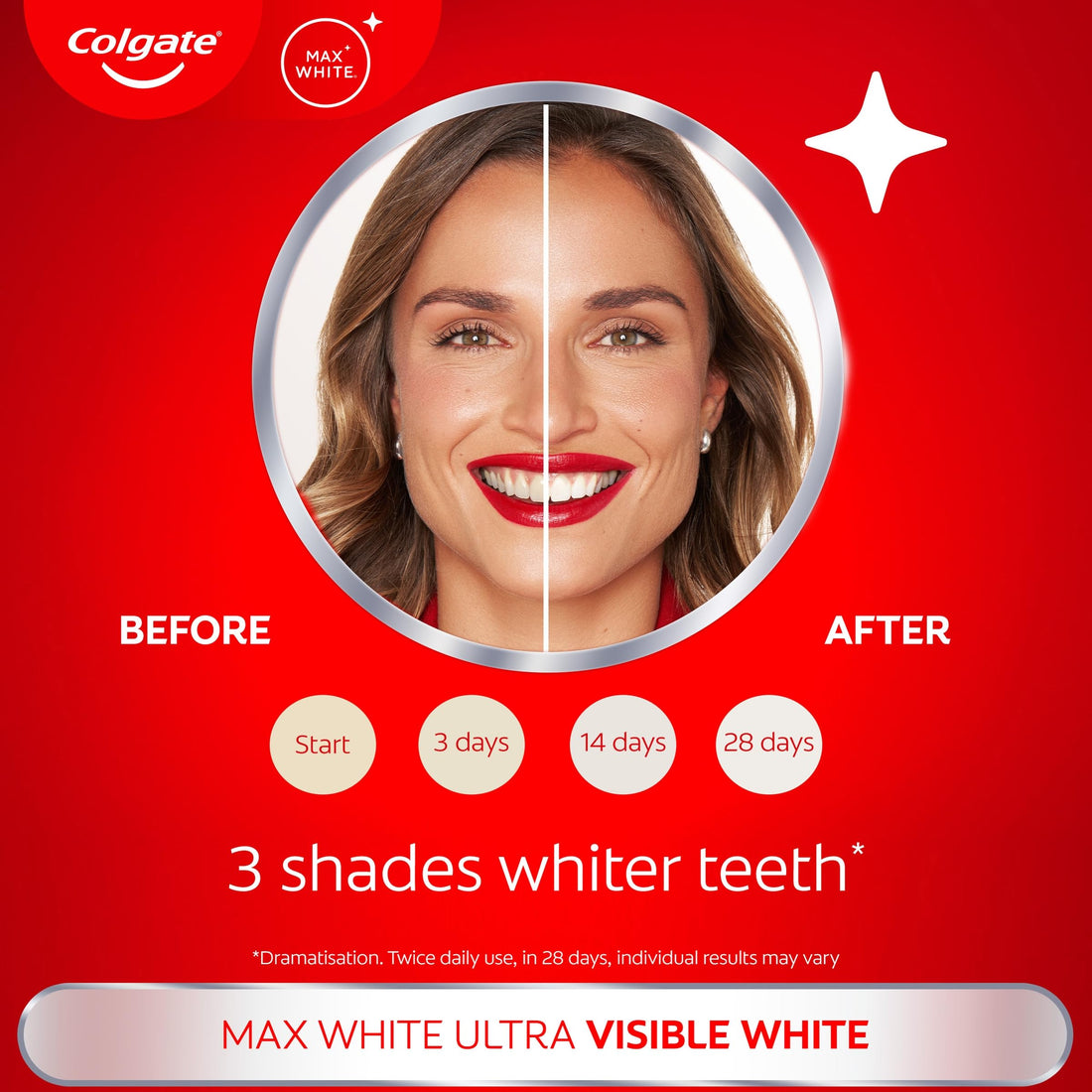 Colgate Max White Ultra+ Enamel Toothpaste 75ml, Whitens Deep Stains for 5X Whiter Teeth, ActiveShine Technology Smoothes Enamel Surface to Reflect Light, Protects and Remineralises Enamel