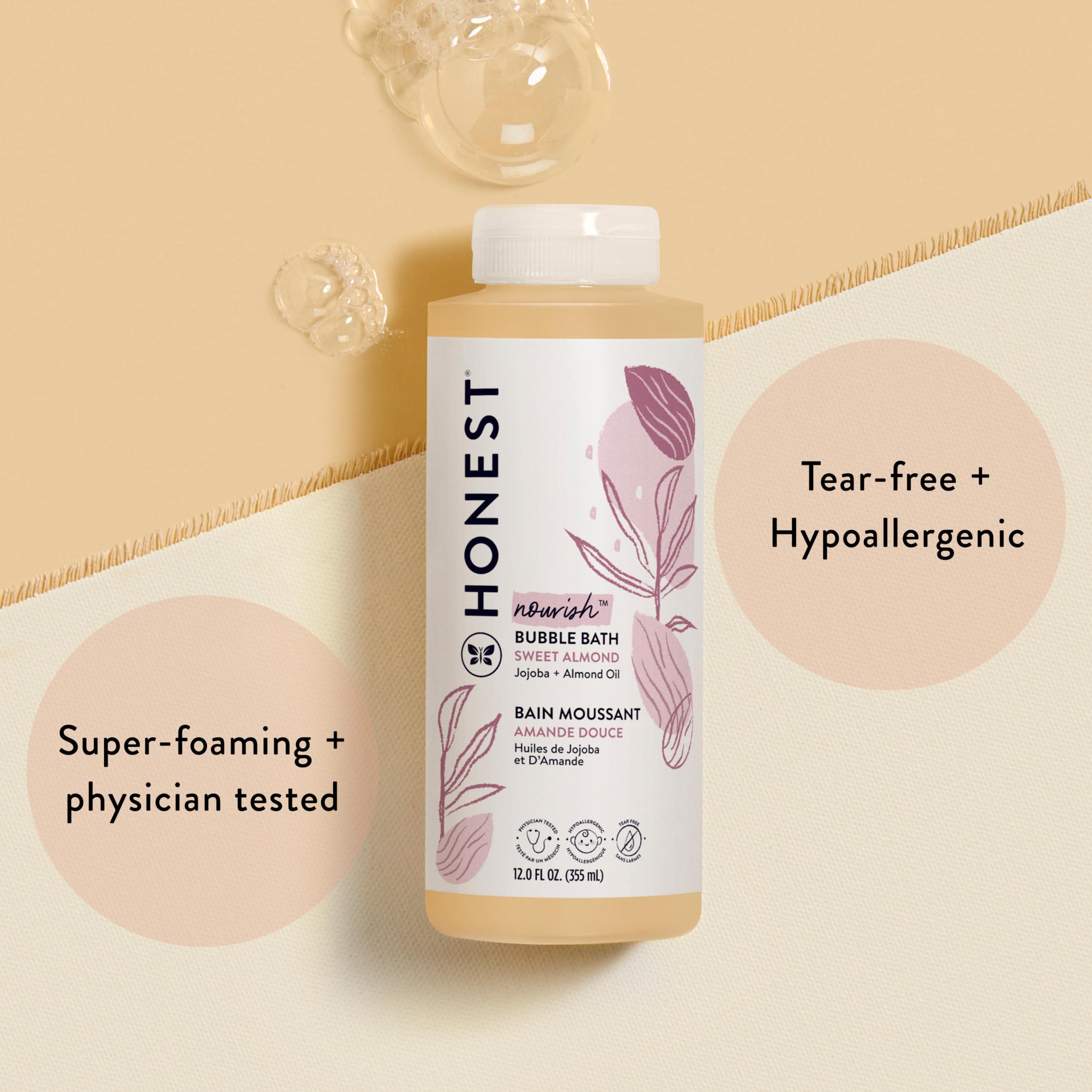 The Honest Company Foaming Bubble Bath & Baby Wash, Tear-Free, Hypoallergenic, Natural Formula, Lavender Calm Scent, 12 fl oz Halalzen