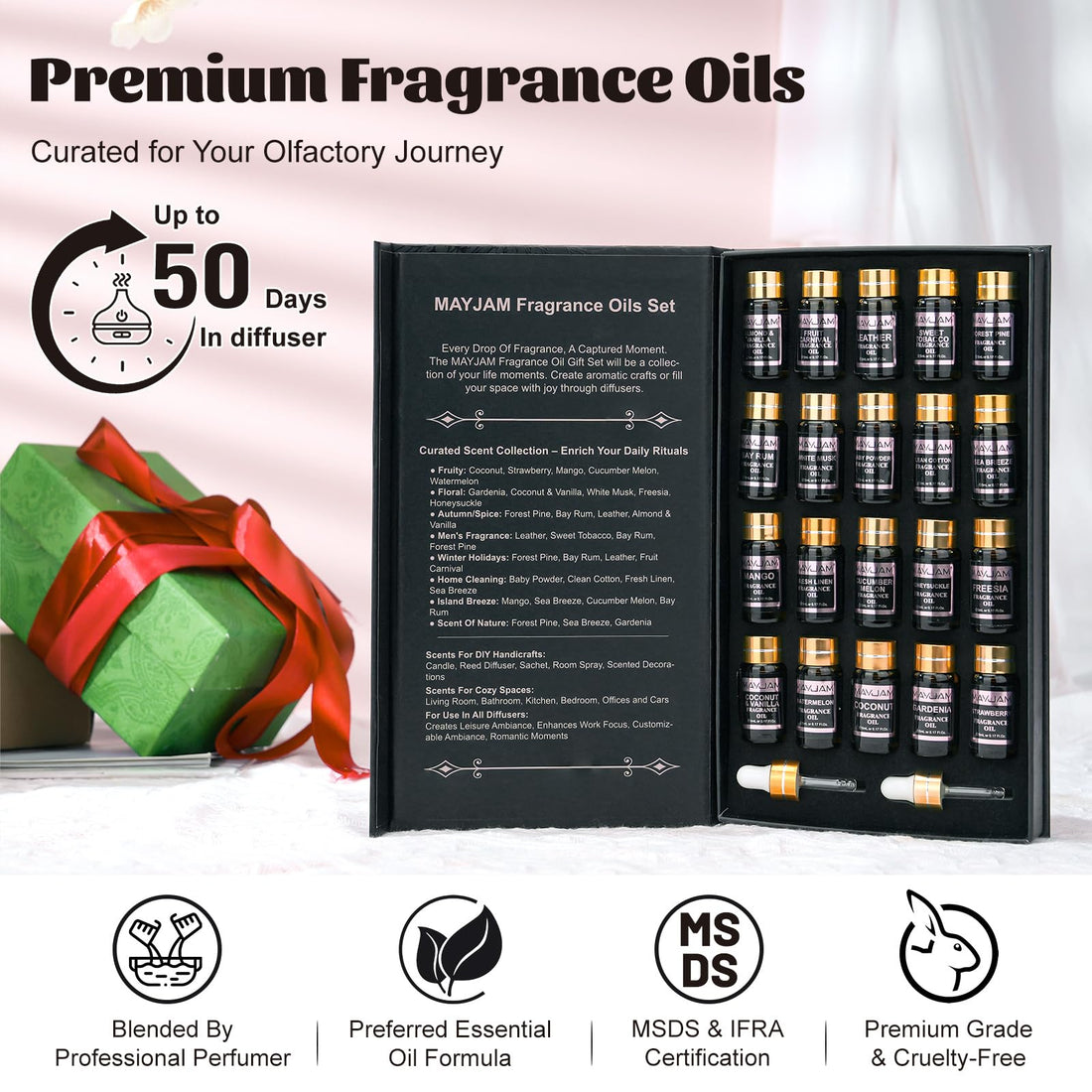 MAYJAM Fragrance Oil Gift Set, Top 20 Essential Oils Set for Diffusers for Home, Long Lasting Scented Oil Kit for Aromatherapy, Bath Bombs Soap Candle Making - 20Pcs x 5ml