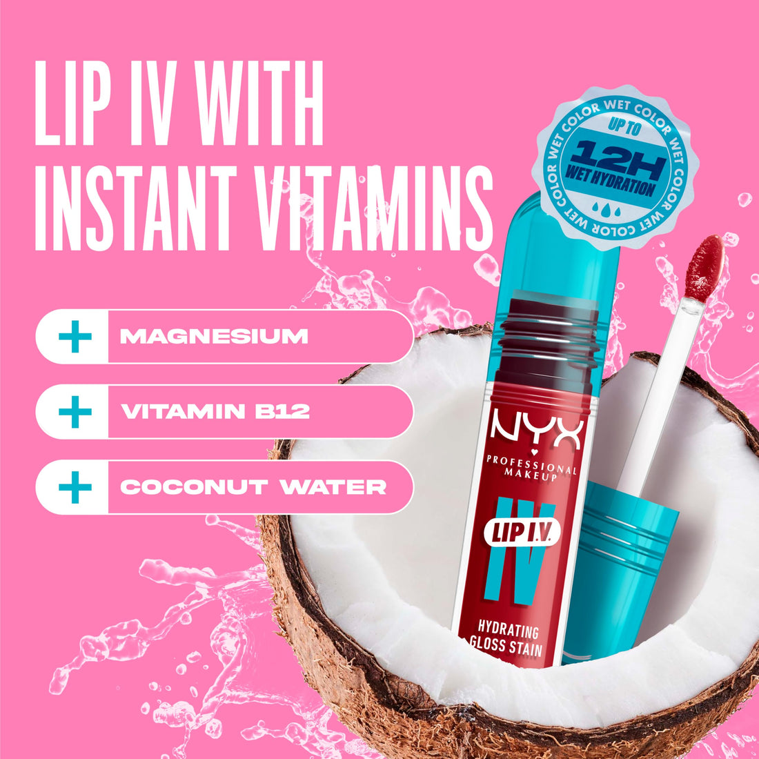 NYX PROFESSIONAL MAKEUP Lip IV Hydrating Glossy Lip Stain, Long-Lasting, Tinted, Vegan Formula with 12 HR Hydration - Hydra Honey (Brown)