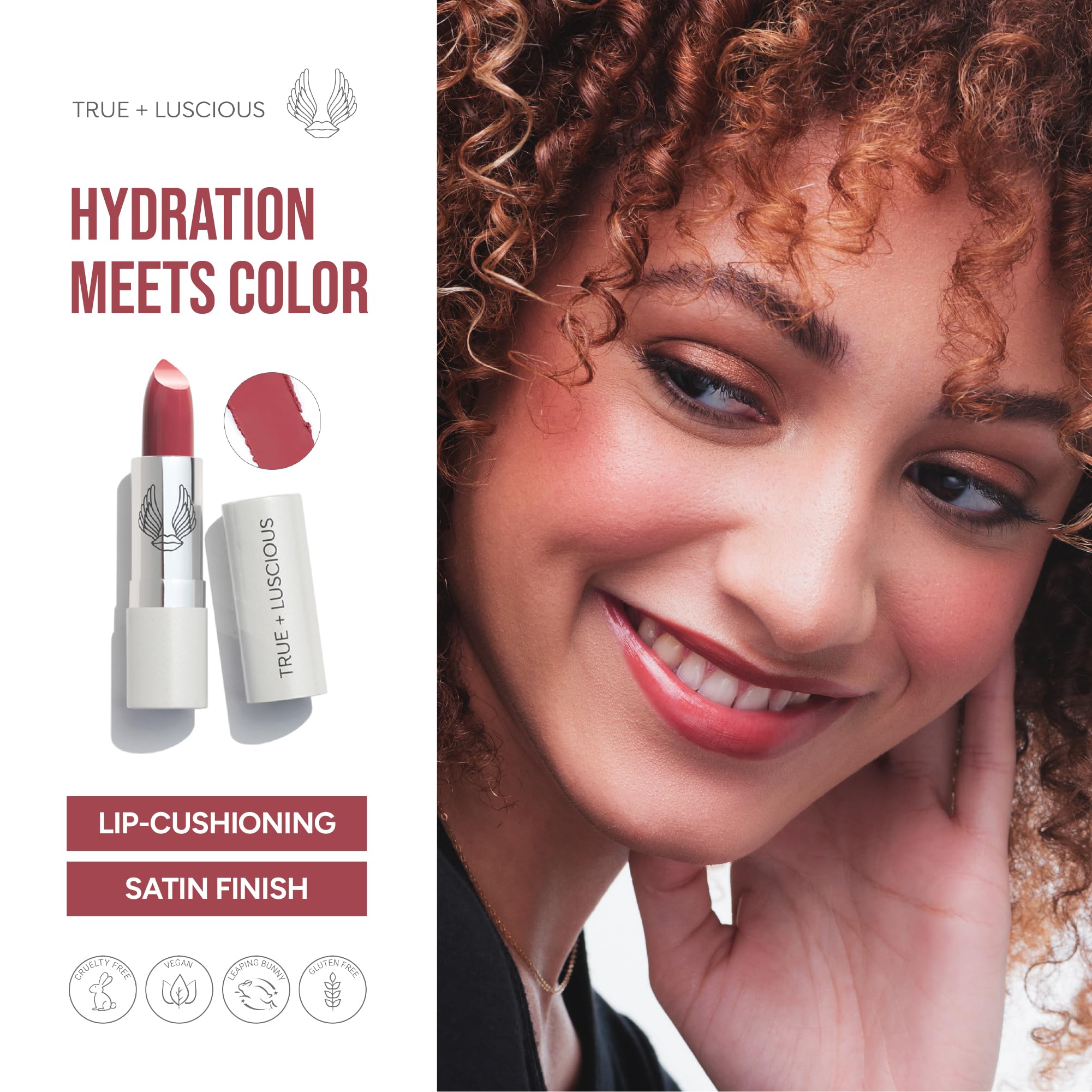 True + Luscious Super Moisture Lipstick | Sheer Cream Lip Color for Lasting Hydration | Hyaluronic Acid Konjac Root Powder | Vegan Cruelty-Free Gluten-Free Flatters All Skin Tones | Pink Sugar