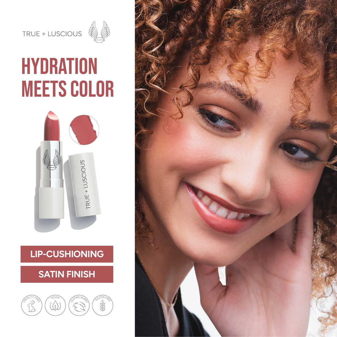 True + Luscious Super Moisture Lipstick | Sheer Cream Lip Color for Lasting Hydration | Hyaluronic Acid Konjac Root Powder | Vegan Cruelty-Free Gluten-Free Flatters All Skin Tones | Pink Sugar