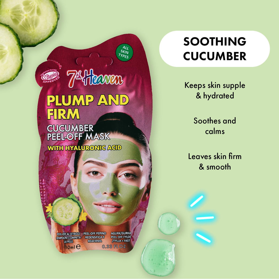 7th Heaven Cucumber Peel Off Face Mask with Hyaluronic Acid - Plump and Firm - All Skin Types