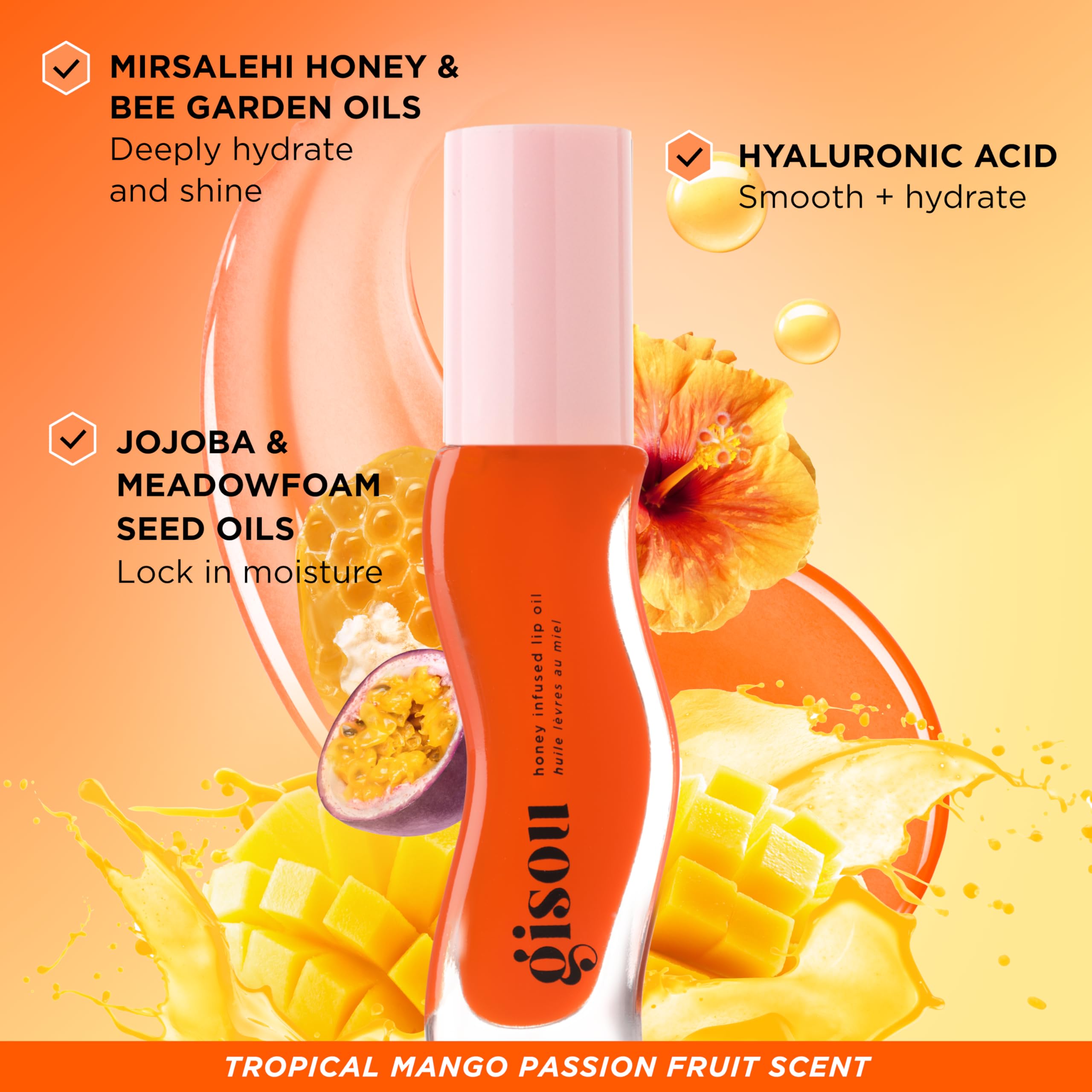 Gisou Honey Infused Lip Oil – Hydrating & Glossy Lip Oil with Jojoba Seed Oil, Non-Sticky Shine, Fresh Honey, 0.27 Fl Oz Halalzen