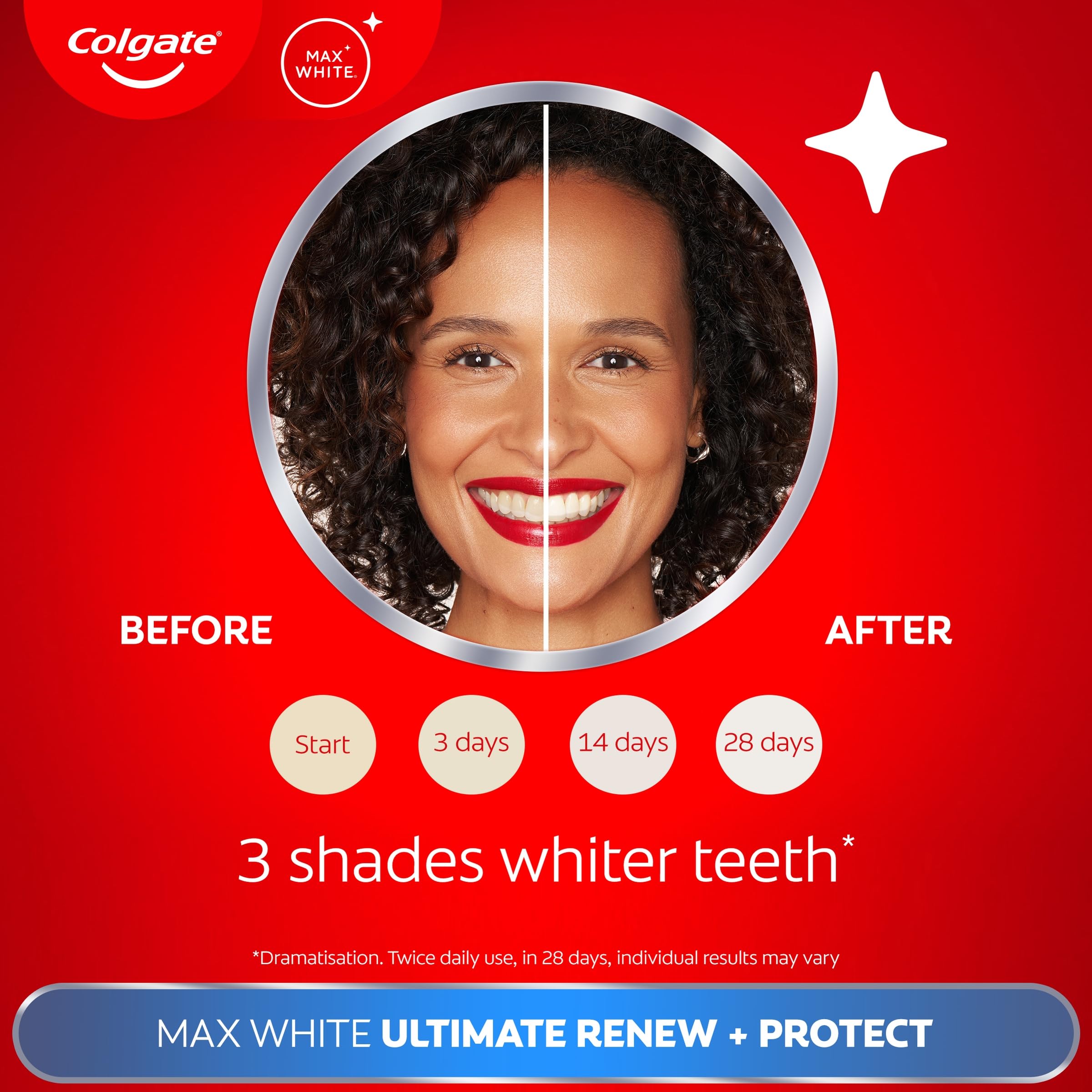 Colgate Max White Ultimate Radiance Whitening Toothpaste 75ml - 10X Whiter Teeth* - Instant Teeth Whitening Toothpaste^ - Deeply* Whitens - Helps Prevent Future Stains - Enamel Safe for Daily Use