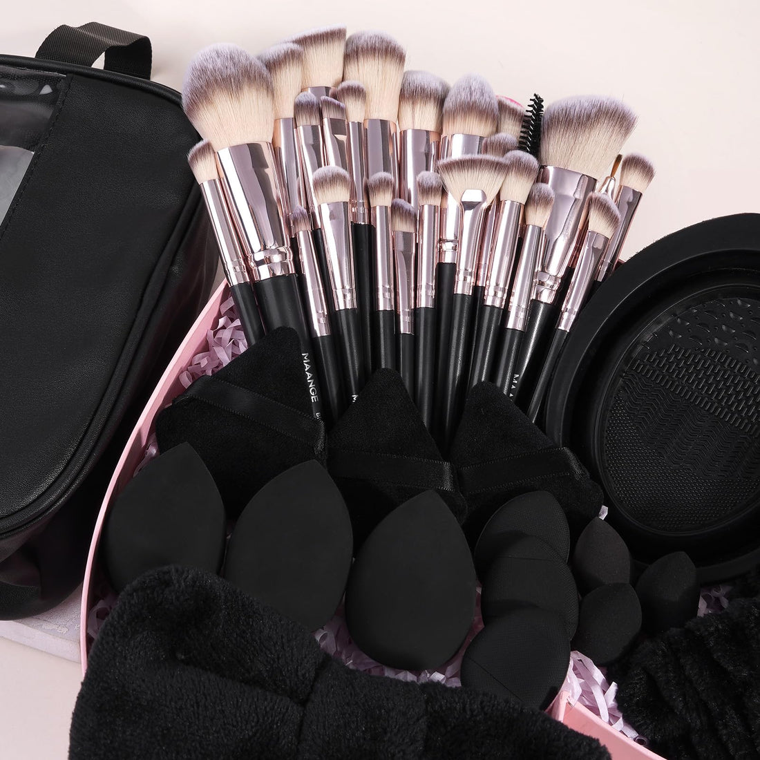MAANGE Makeup Brushes 42 Pcs Makeup Tool Set, Multi-functional Brushes Kit Premium Synthetic Brush Make up Brush Set for Women, Black Halalzen