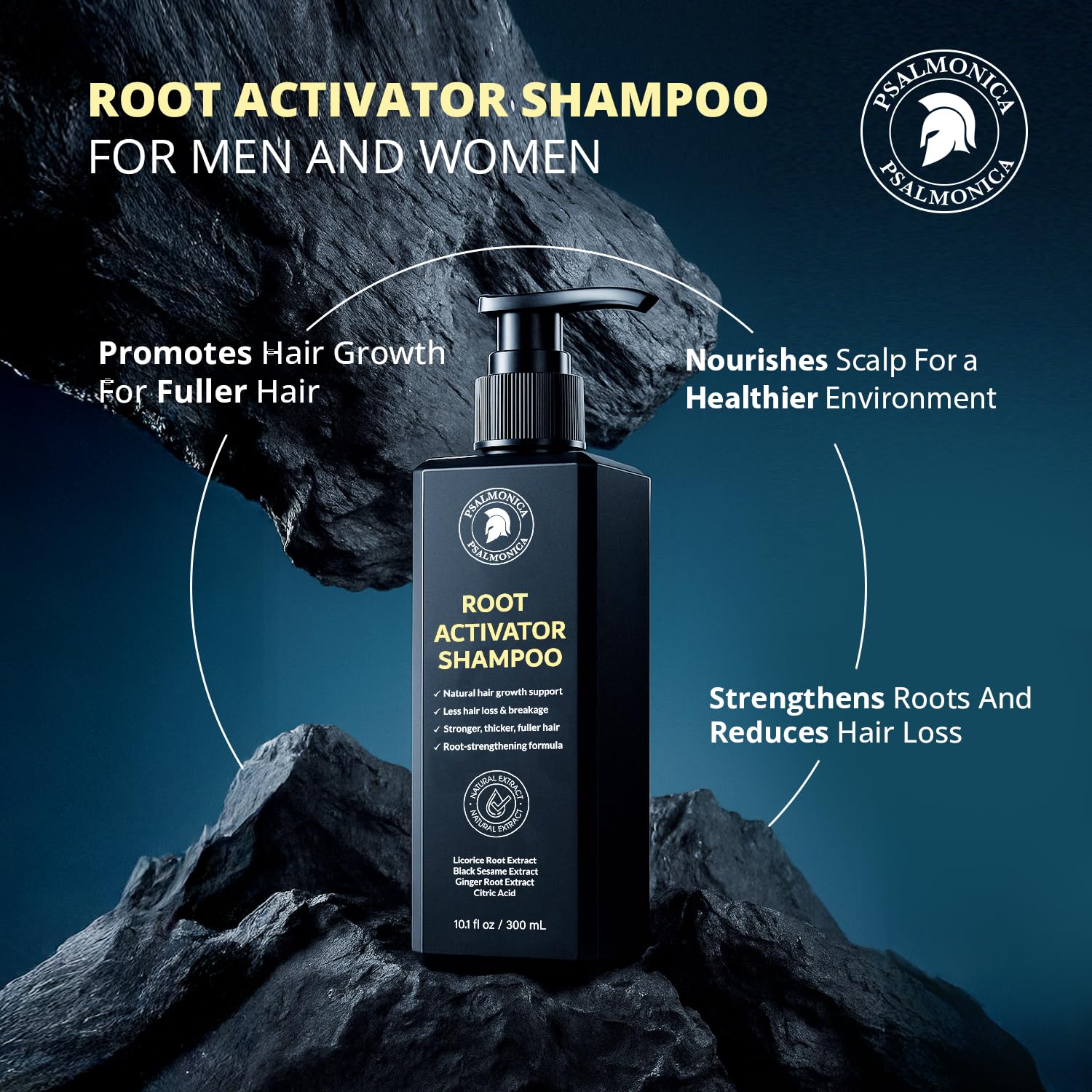 Hair Growth Shampoo with Rosemary Oil & Ginger – Thickening Formula for Thinning Hair, Hair Loss Treatment for Men & Women, Sulfate Free Natural Shampoo (300ml (Pack of 1))