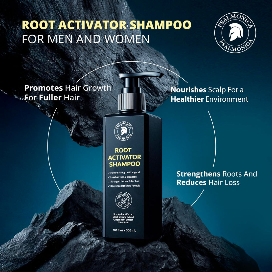 Hair Growth Shampoo with Rosemary Oil & Ginger – Thickening Formula for Thinning Hair, Hair Loss Treatment for Men & Women, Sulfate Free Natural Shampoo (300ml (Pack of 1))