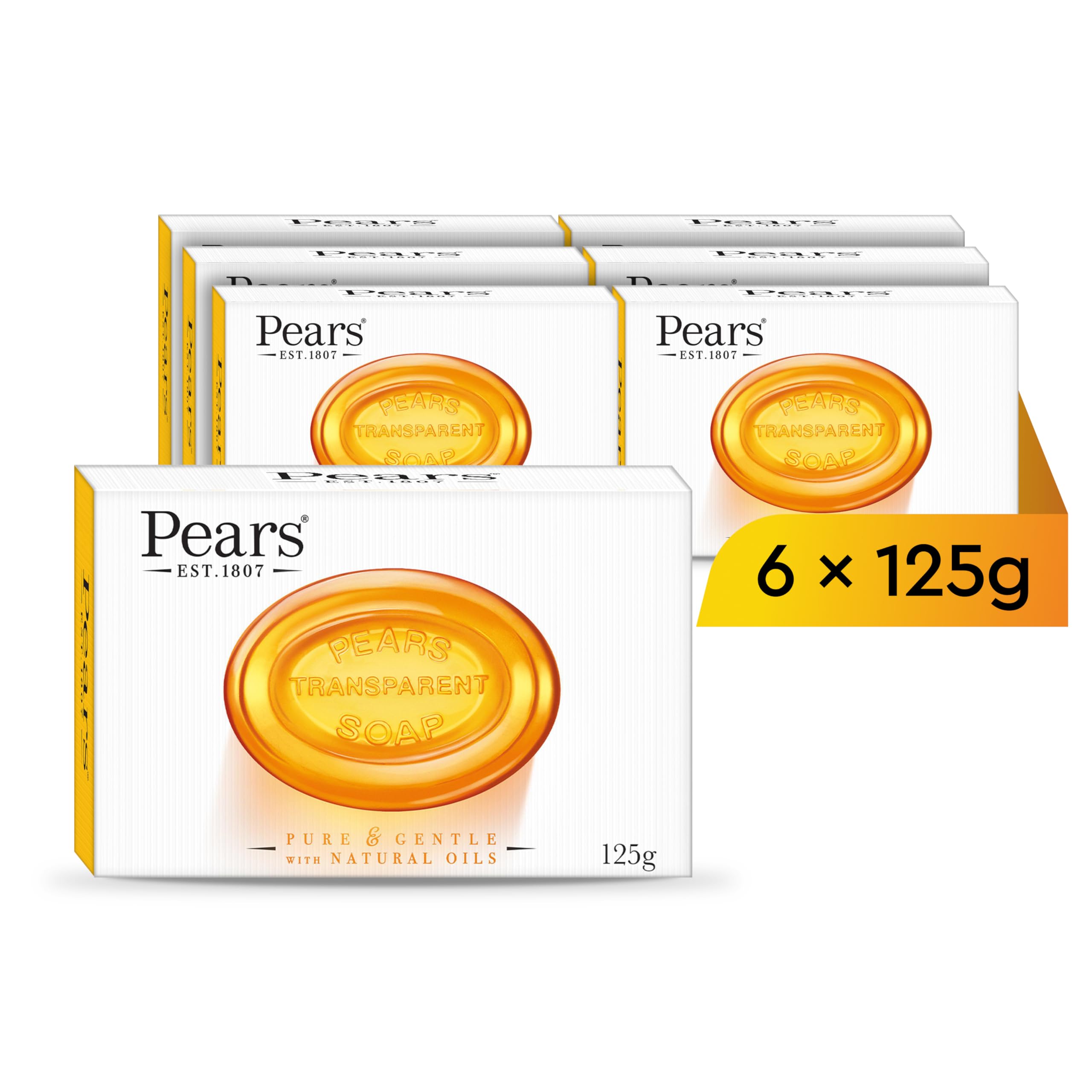 Pears Pure & Gentle Transparent Natural Soap Bar - Made with Mint Extracts, Nourishing and Refreshing Bathing Cleanser, Gentle & Soothing Skin Care, Pure Transparency, Pack of 12 x 125g Halalzen