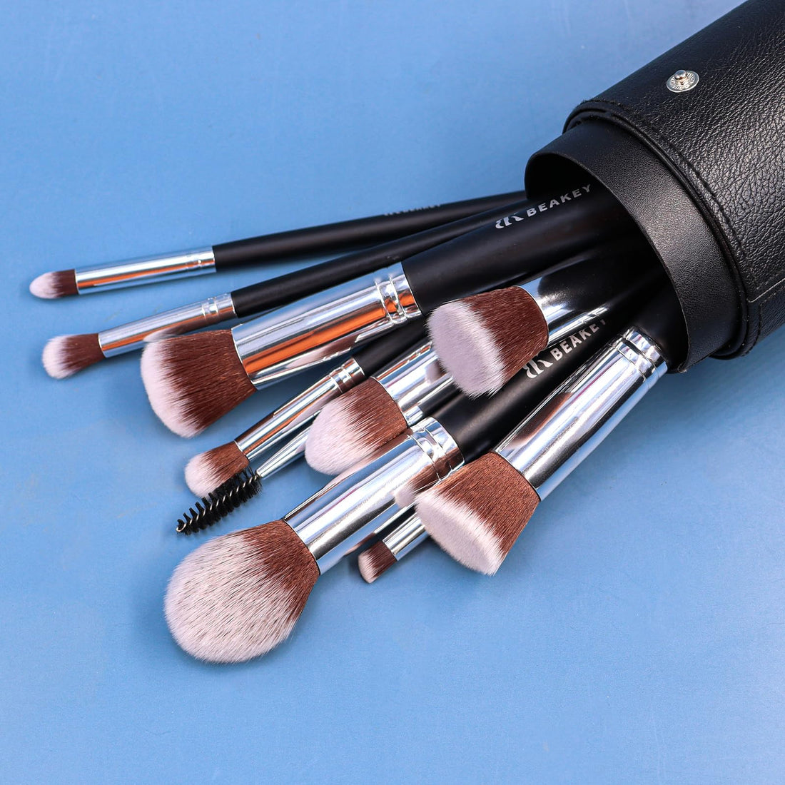 BEAKEY Diversity Makeup Brushes 12 Pcs Makeup Kit, Premium Synthetic Kabuki Foundation Face Powder Concealer Eyeshadow Blush Set, with 2 Pcs Blender Sponges (Black/Silver) Halalzen