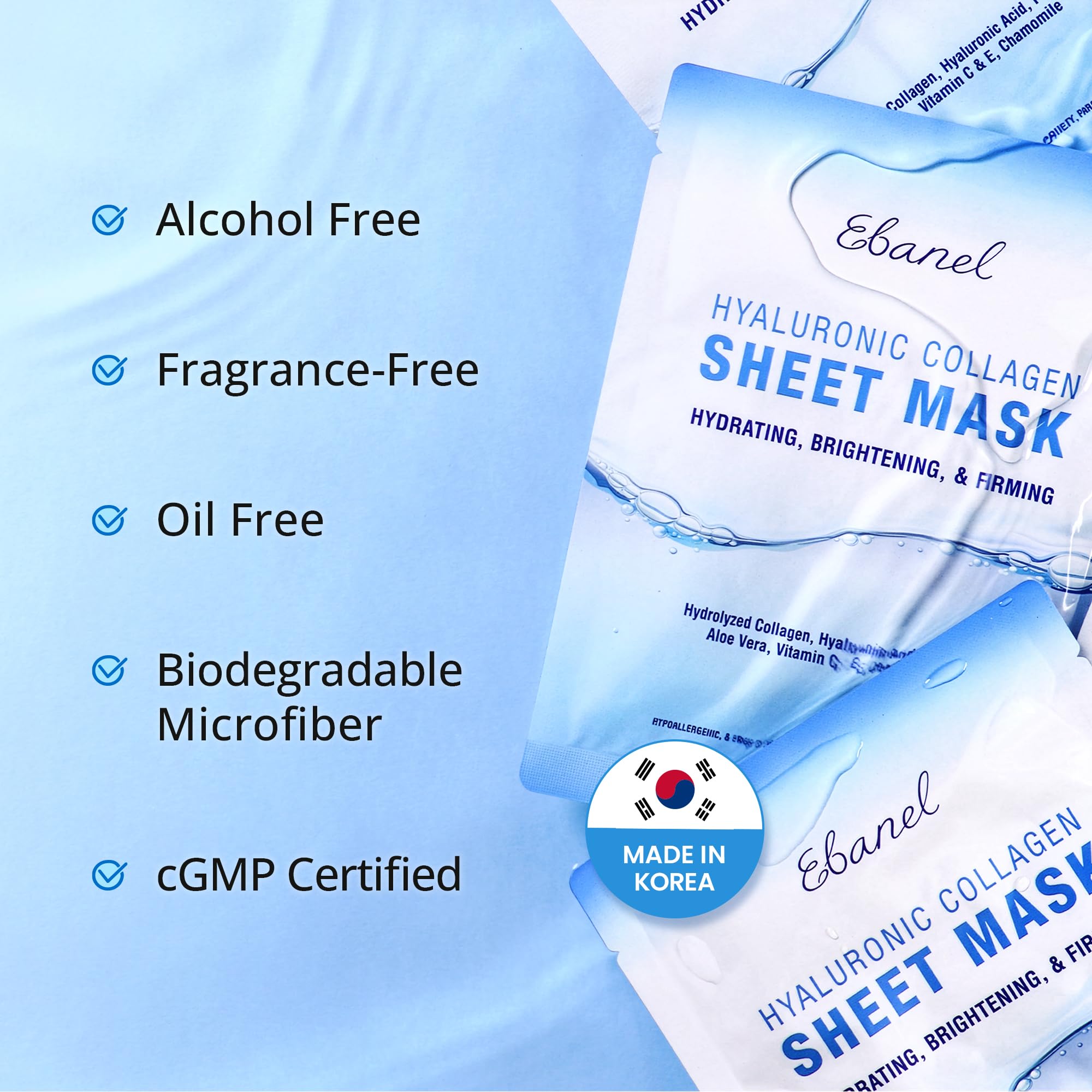 Ebanel 40 Pack Collagen Face Mask with Hyaluronic Acid, Vitamin C, Peptide, Aloe, Instant Brightening Hydrating Face Masks Skincare Korean Sheet Mask, Skin Firming, Lifting Anti Aging Facial Masks Halalzen