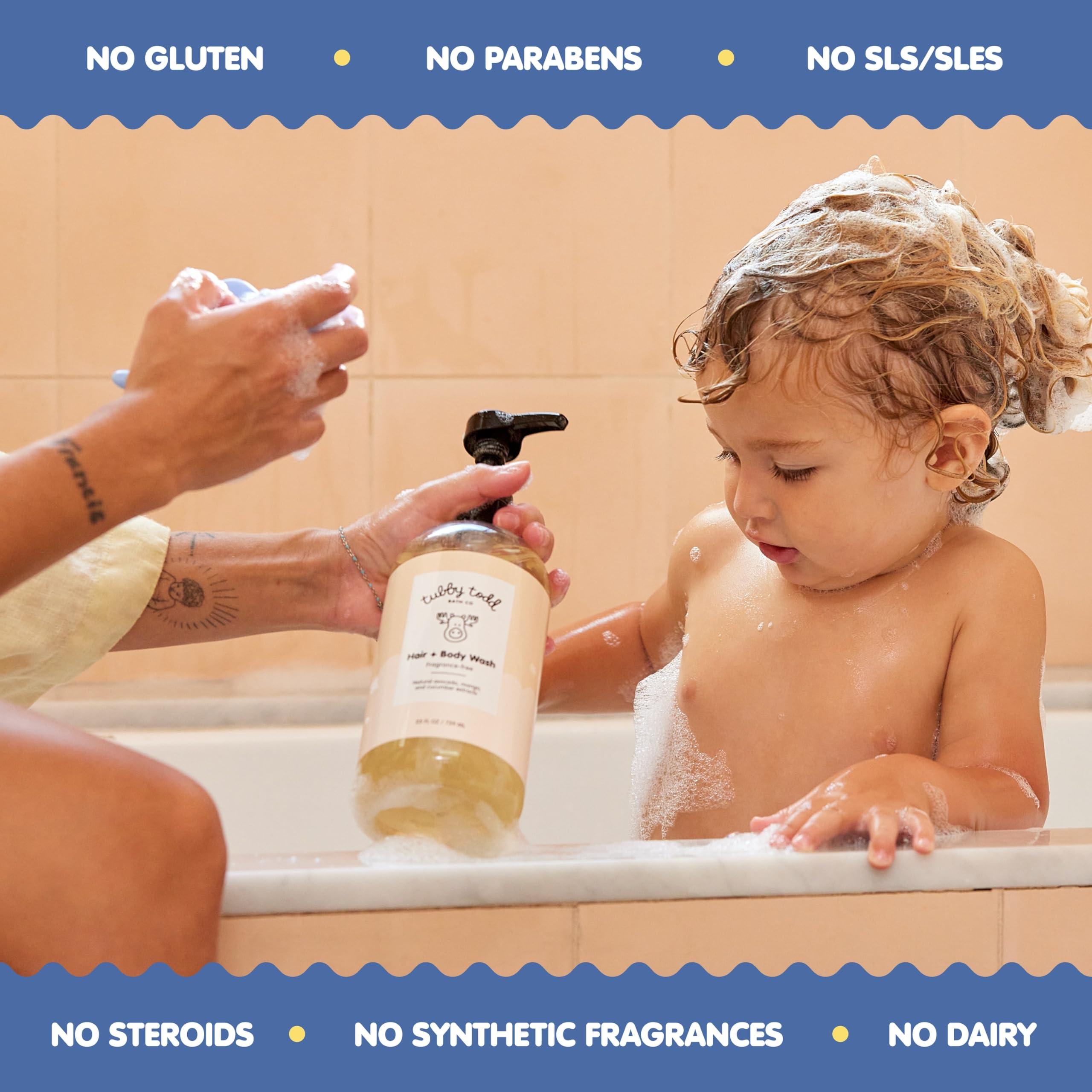 TUBBY TODD Hair + Body Wash - Baby Shampoo and Body Wash - Gentle, Natural Baby Wash for Newborns, Babies, and Toddlers - Non-Toxic and Hypoallergenic - Fragrance-Free, 2 Pack, 8.5oz & 25oz Halalzen