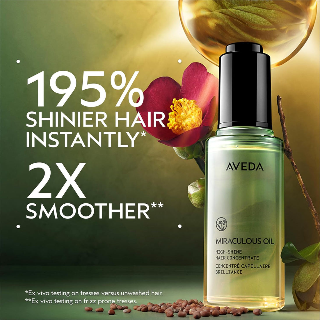 Aveda Miraculous Oil High-Shine Hair Concentrate, Adds Shine, Up to 24 Hours of Frizz Protection,* Heat Protection, Vegan, 50ml