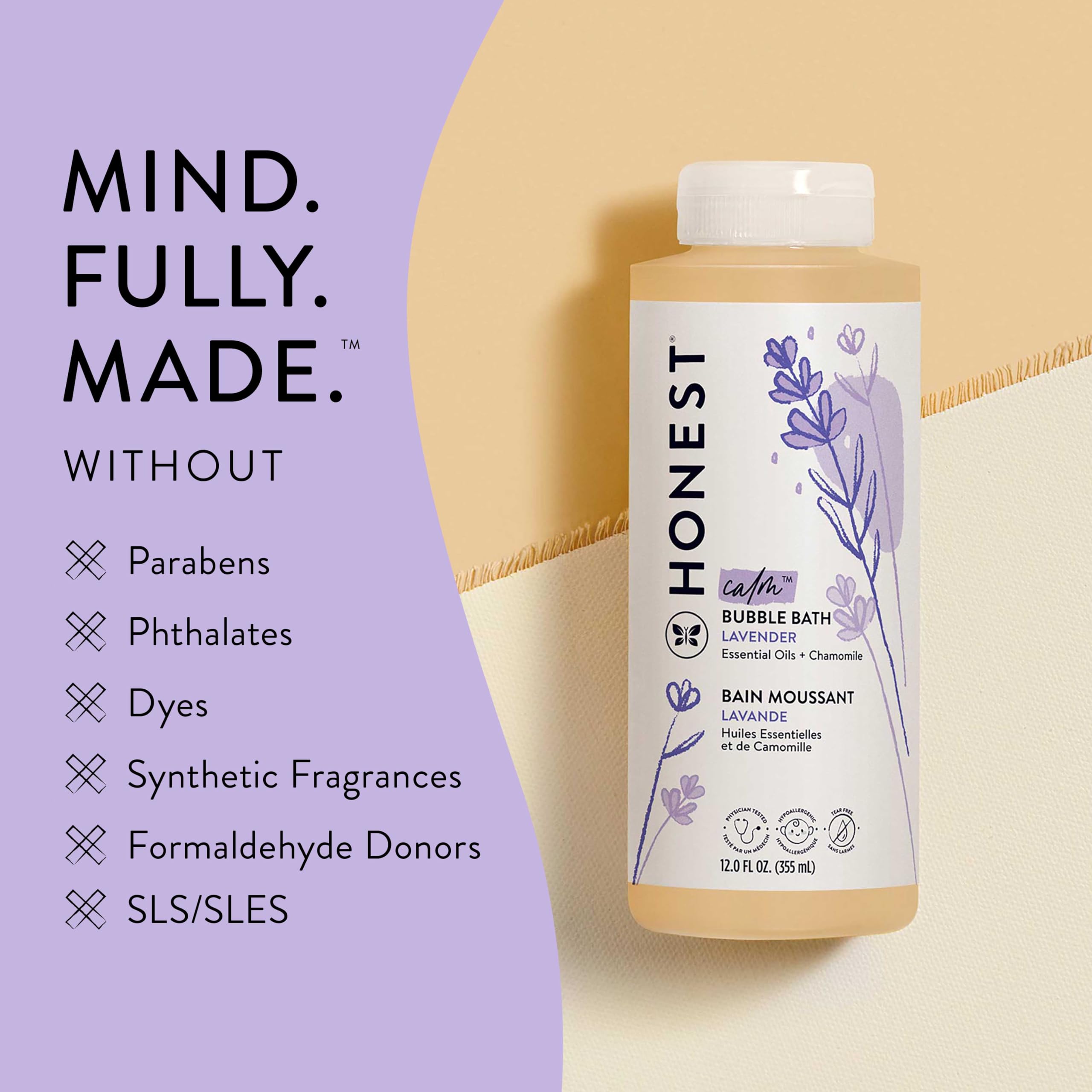 The Honest Company Foaming Bubble Bath & Baby Wash, Tear-Free, Hypoallergenic, Natural Formula, Lavender Calm Scent, 12 fl oz Halalzen