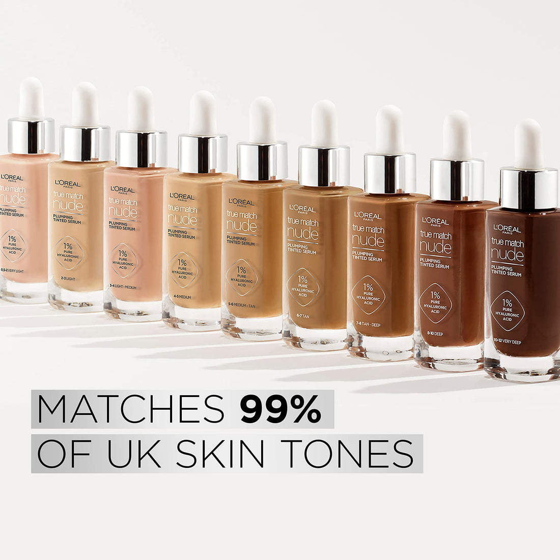 L'Oréal Paris Nude Tinted Serum for Face, Plumping and Hydrating Face Makeup, 1 Percent Pure Hyaluronic Acid, Nude Foundation to Cover, Replumps and Hydrates Skin in One Hour, Shade 4-5 Medium Halalzen