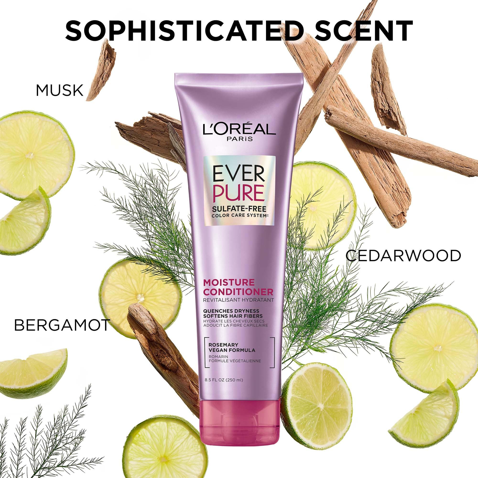 L'Oreal Paris Moisture Sulfate Free Shampoo and Conditioner Set, Hair Care for Color-Treated Hair with Rosemary Botanicals, EverPure, 1 Kit Halalzen